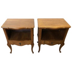 Pair of Italian 1960s Walnut Nightstands, Natural Color, with Shaped Drawer