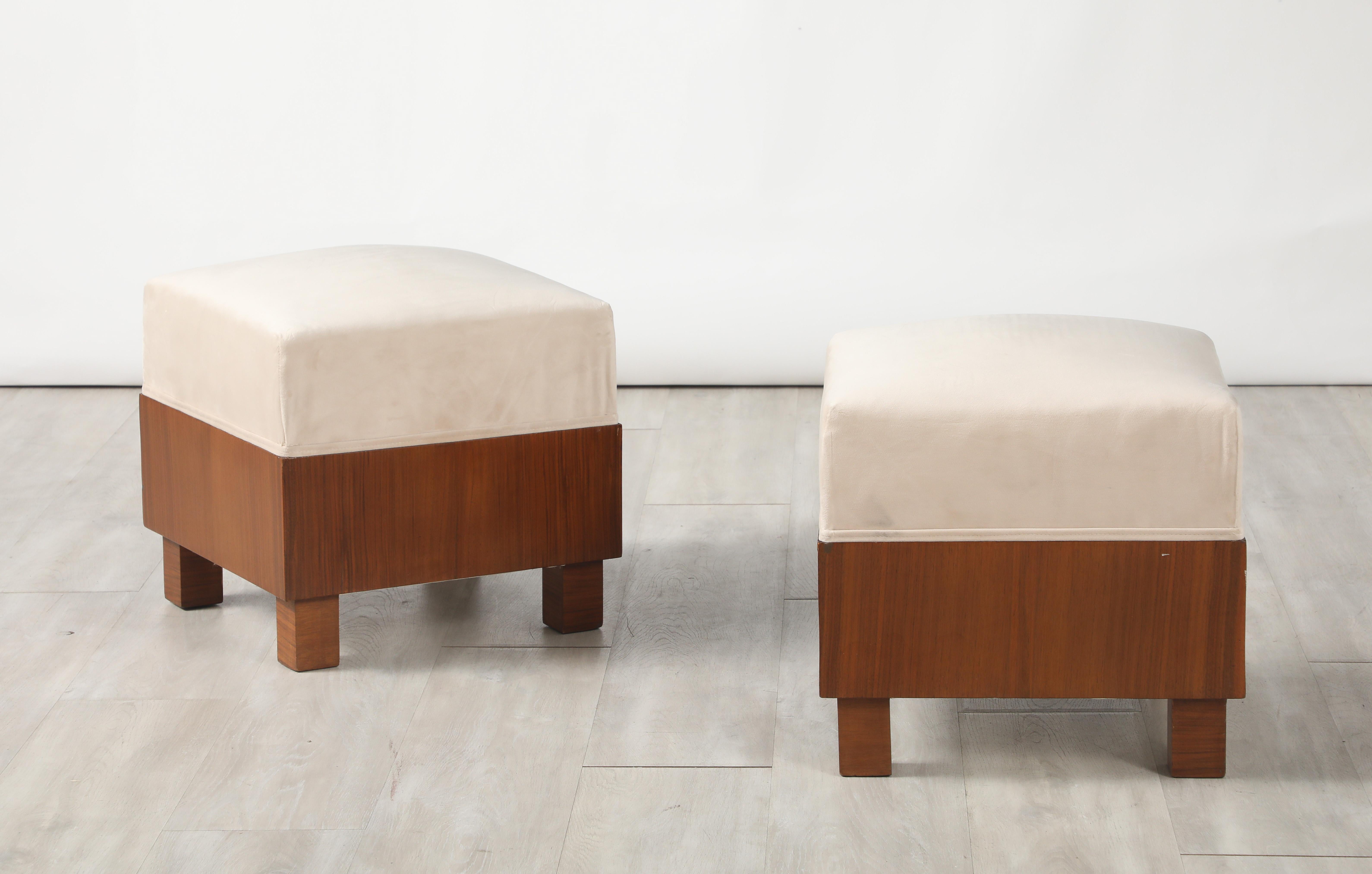 Pair of Italian 1960's Walnut Square Stools For Sale 1