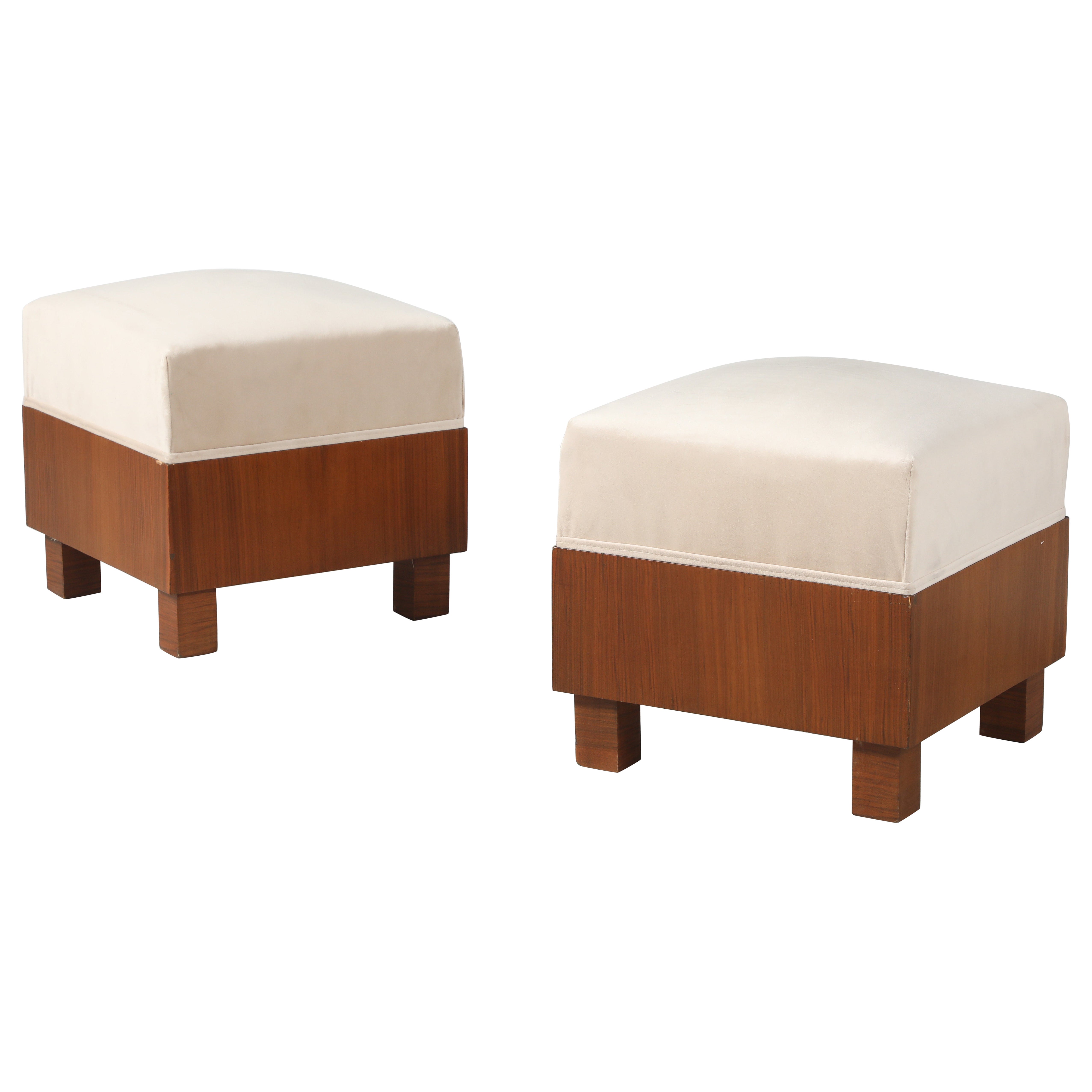 Pair of Italian 1960's Walnut Square Stools