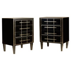 Pair of Italian 1970s Black Glass Chest-of-Drawers