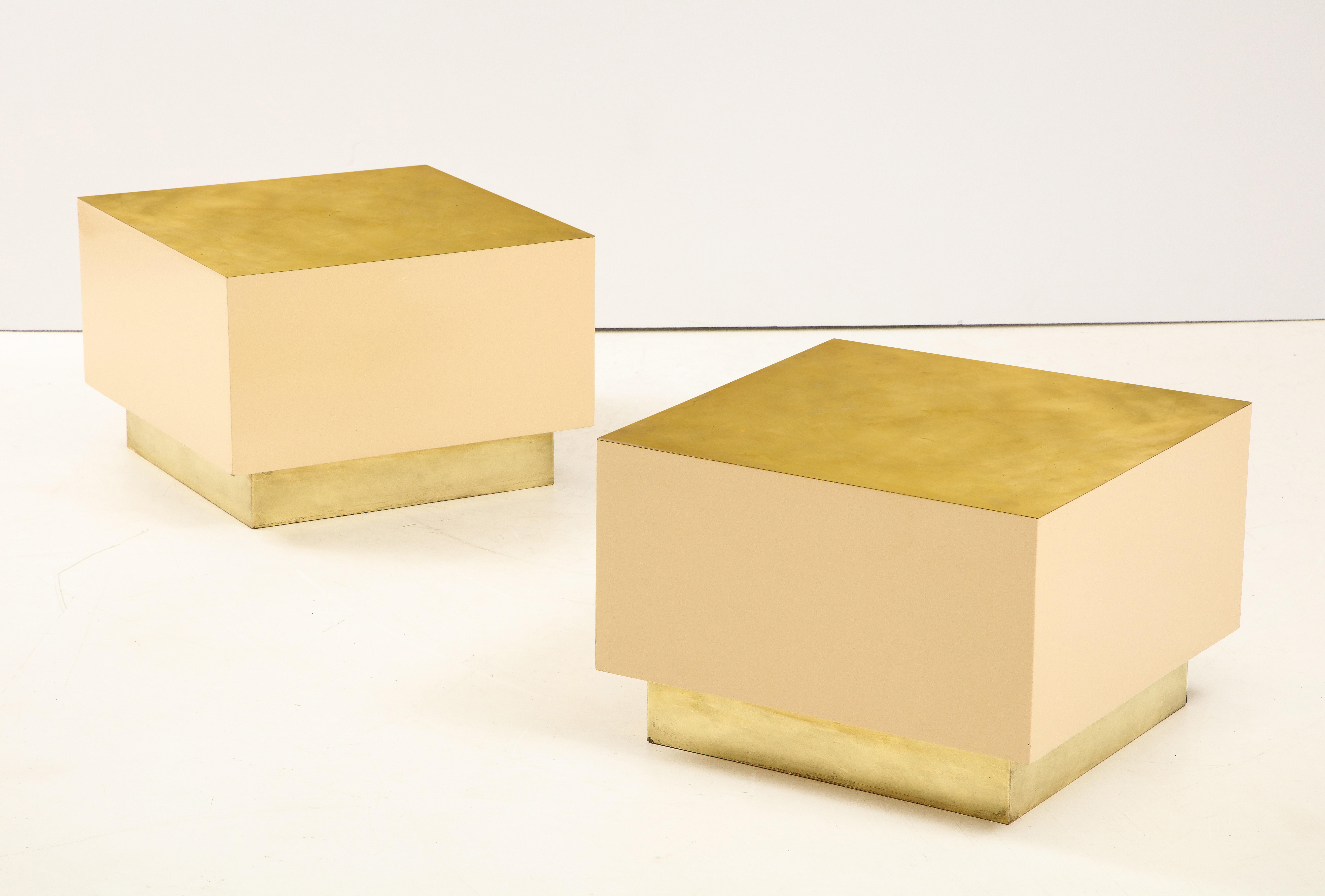 Pair of Italian 1970s Brass and Lacquer Cube Form Coffee Tables For Sale 6