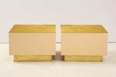 Pair of Italian 1970s Brass and Lacquer Cube Form Coffee Tables