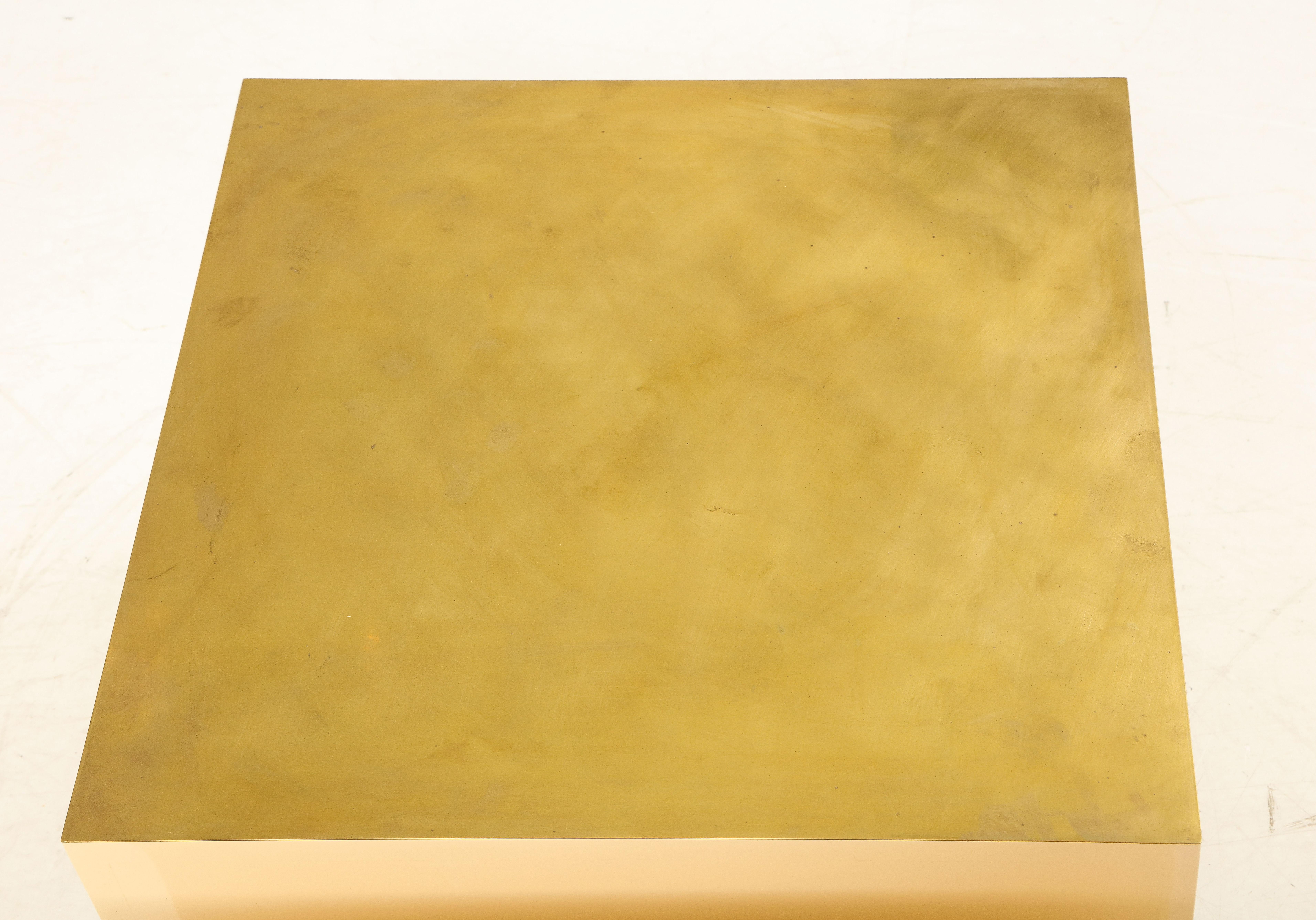 Late 20th Century Pair of Italian 1970s Brass and Lacquer Cube Form Coffee Tables For Sale