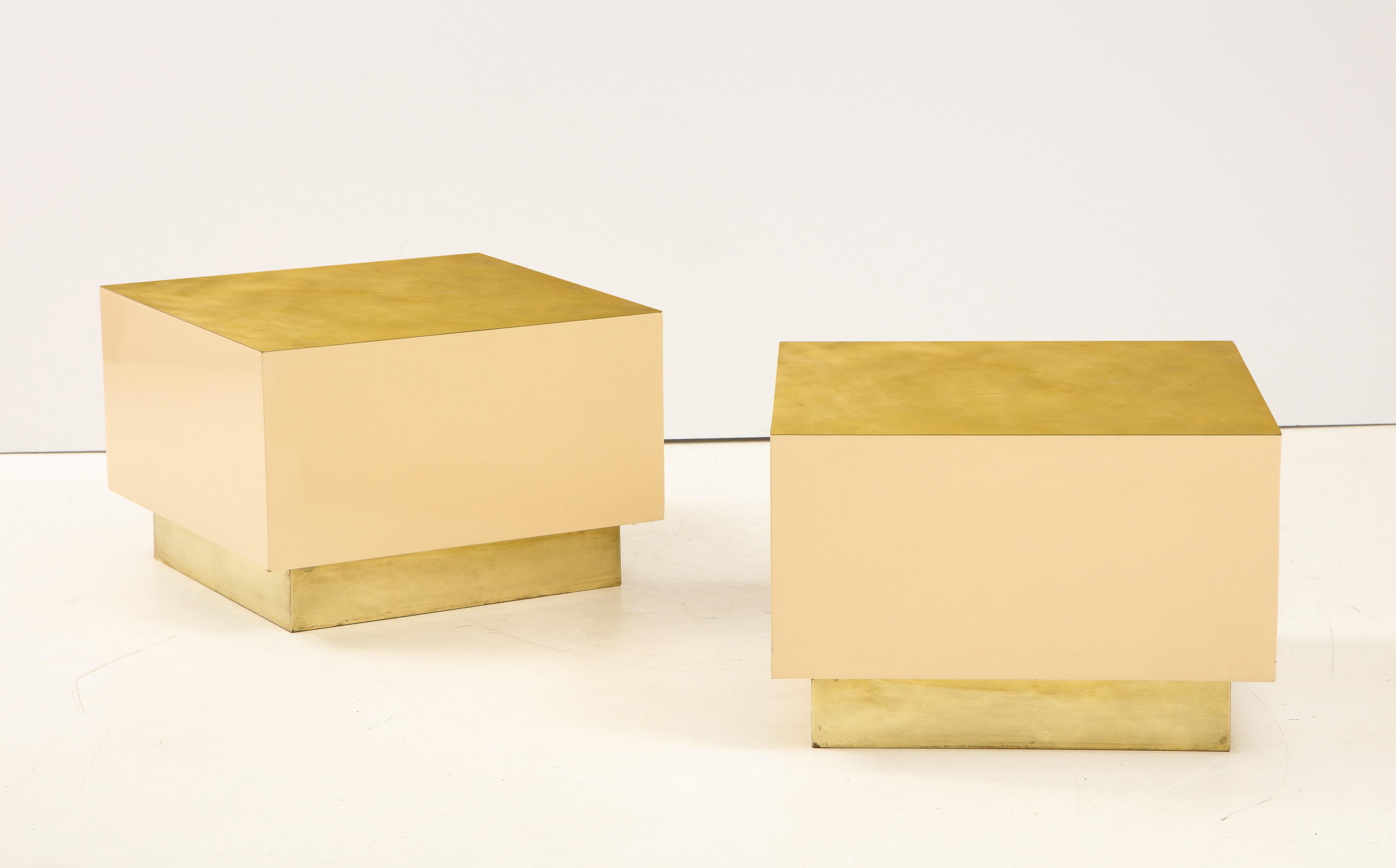 Pair of Italian 1970s Brass and Lacquer Cube Form Coffee Tables For Sale 5