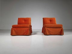 Pair of Italian 1970s Burnt Orange Chenille Velvet Lounge Chairs