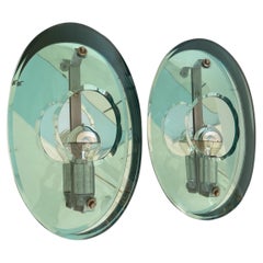 Vintage Pair of Italian 1970s Crystal Art Wall Lights