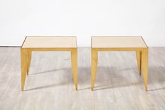 Pair of Italian 1970's Gilt Metal and Travertine Tables