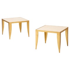 Pair of Italian 1970's Gilt Metal and Travertine Tables