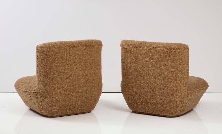 Pair of Italian 1970's Low Slung Camel Boucle Lounge Chairs For Sale 2