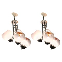 Pair of Italian 1970s Modern Five-Light Sculptural Chandeliers