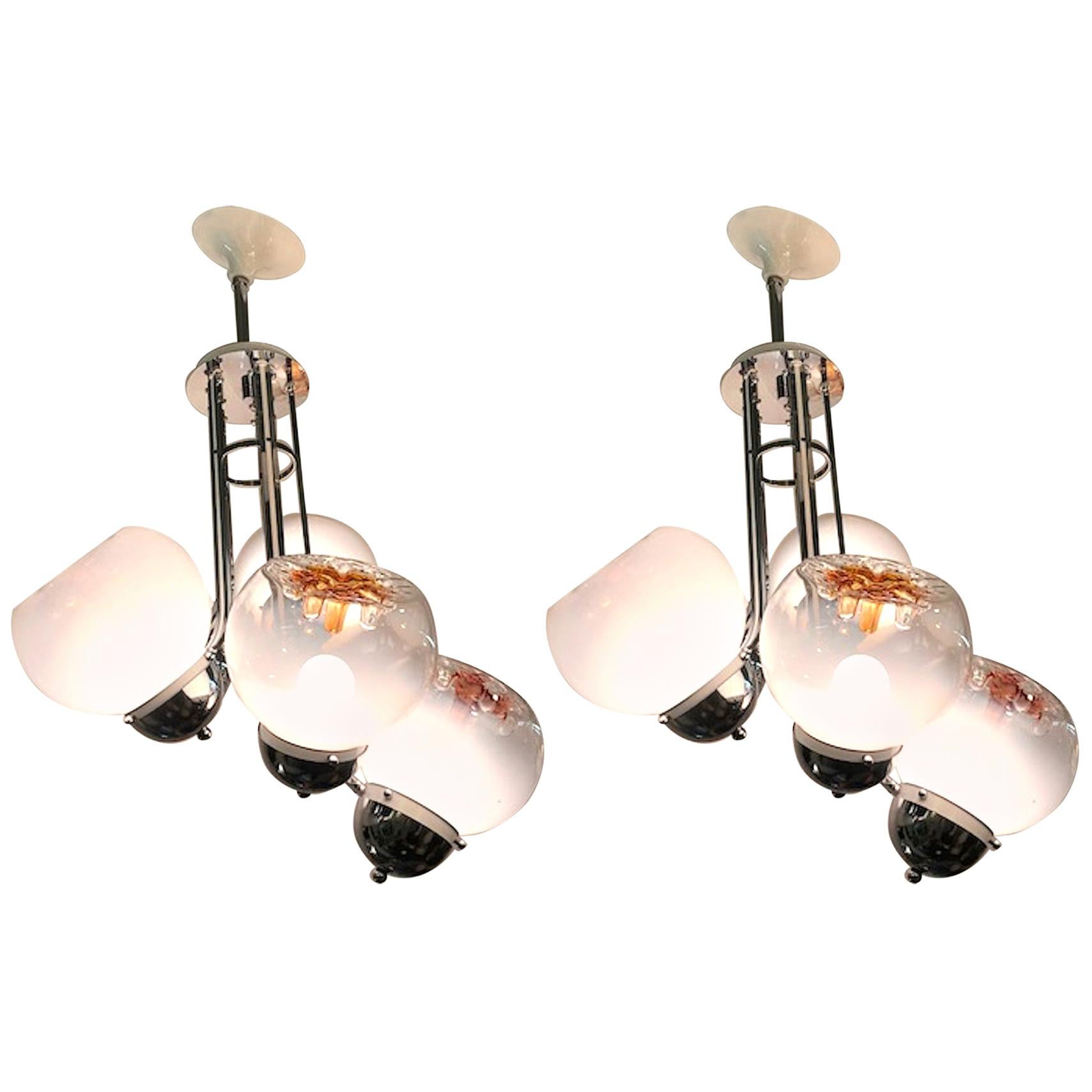 Pair of Italian 1970s Modern Five-Light Sculptural Chandeliers For Sale