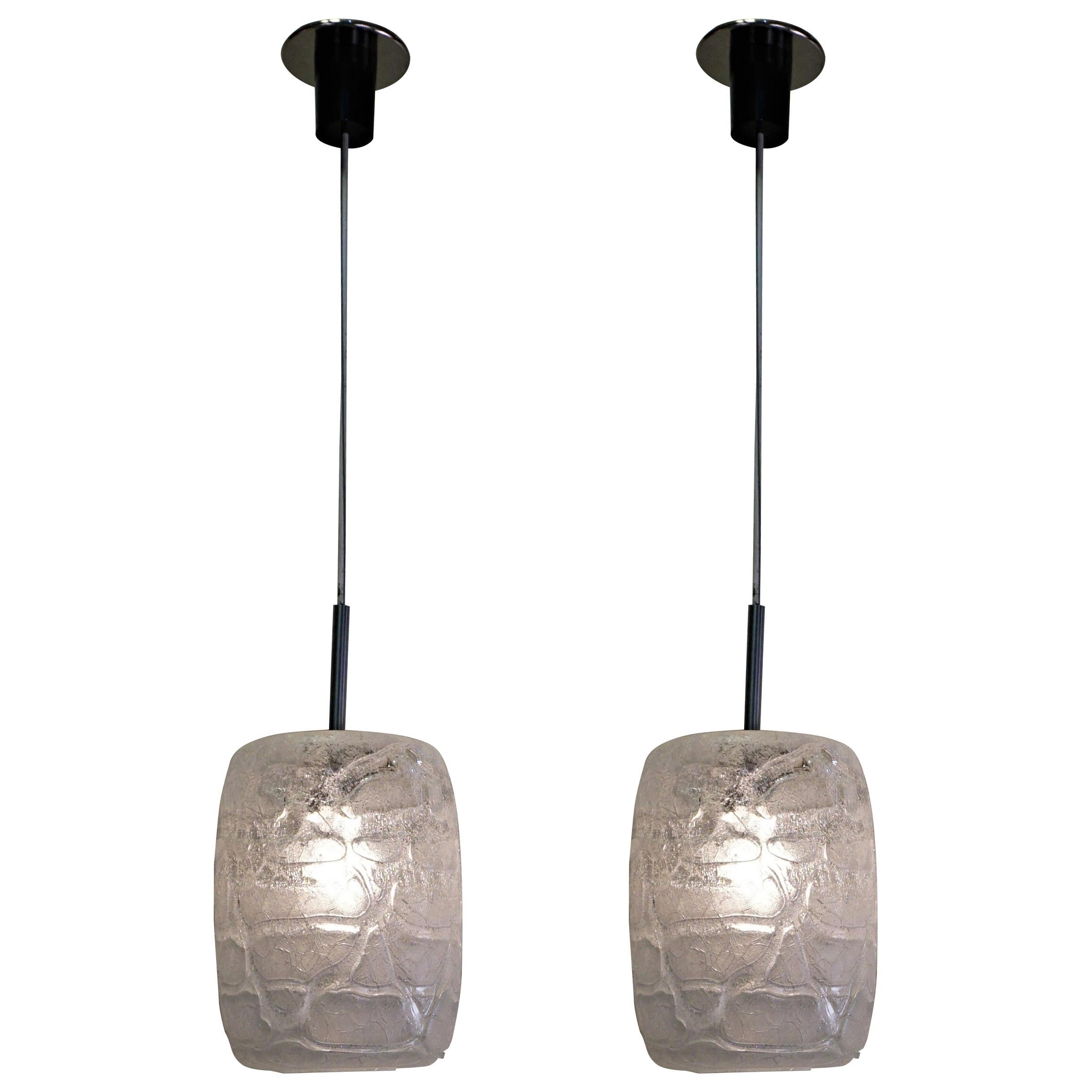 Pair of Italian 1970s Texture Glass Pendant