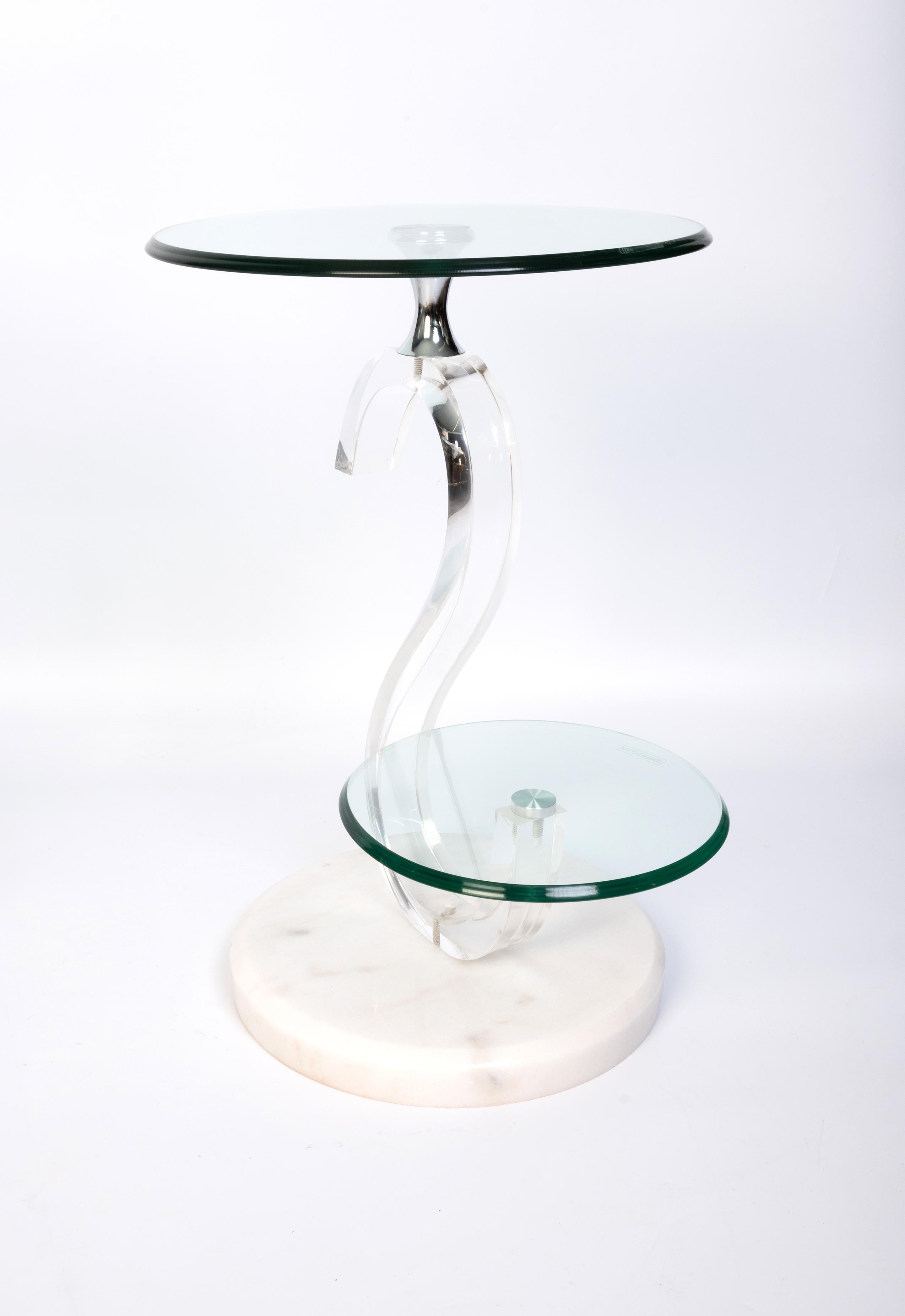 Pair of Italian 1980’s Glass And marble Two-Tier Circular Side Tables For Sale 5