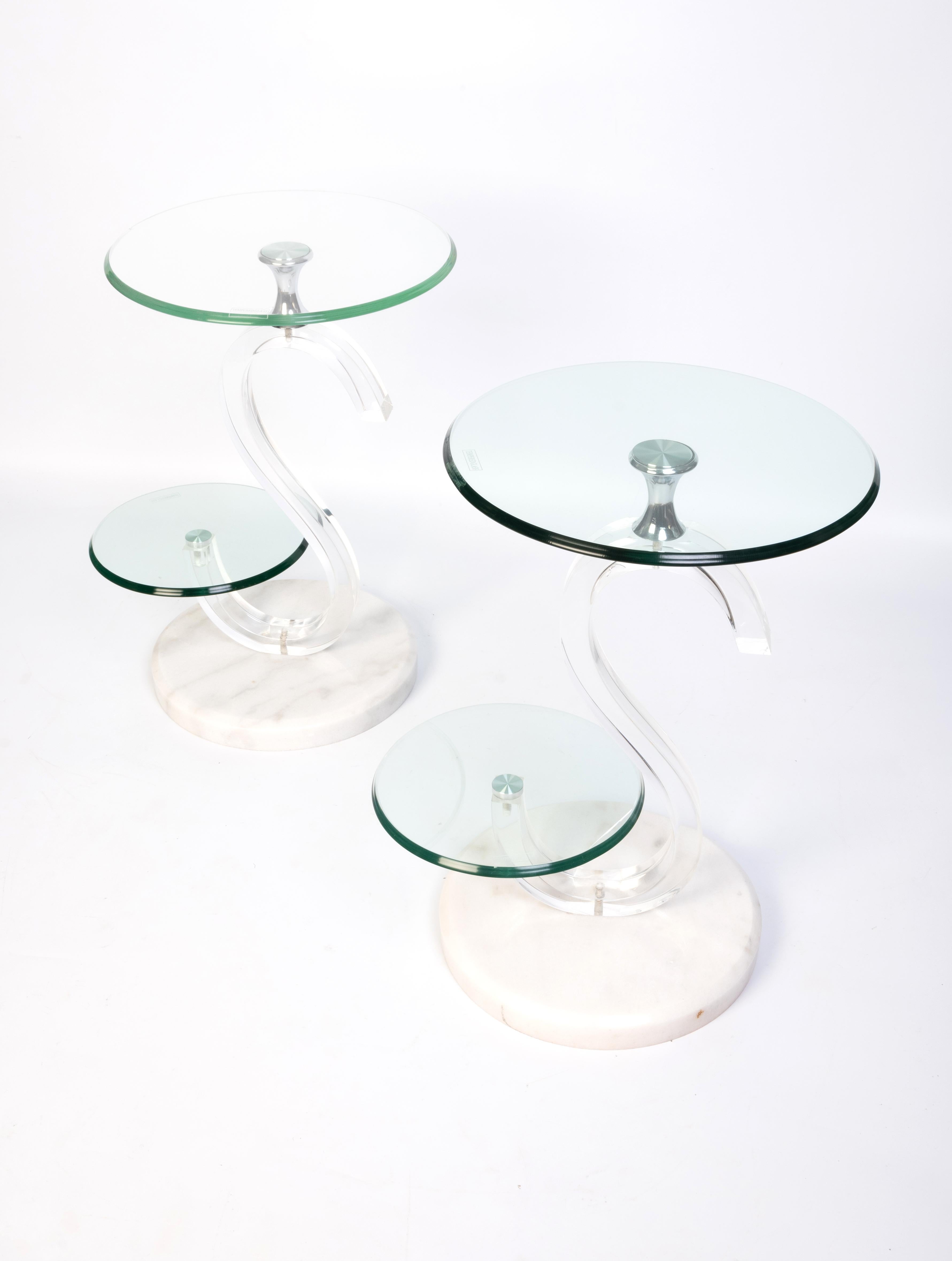 Pair of Italian 1980’s Glass And marble Two-Tier Circular Side Tables For Sale 6