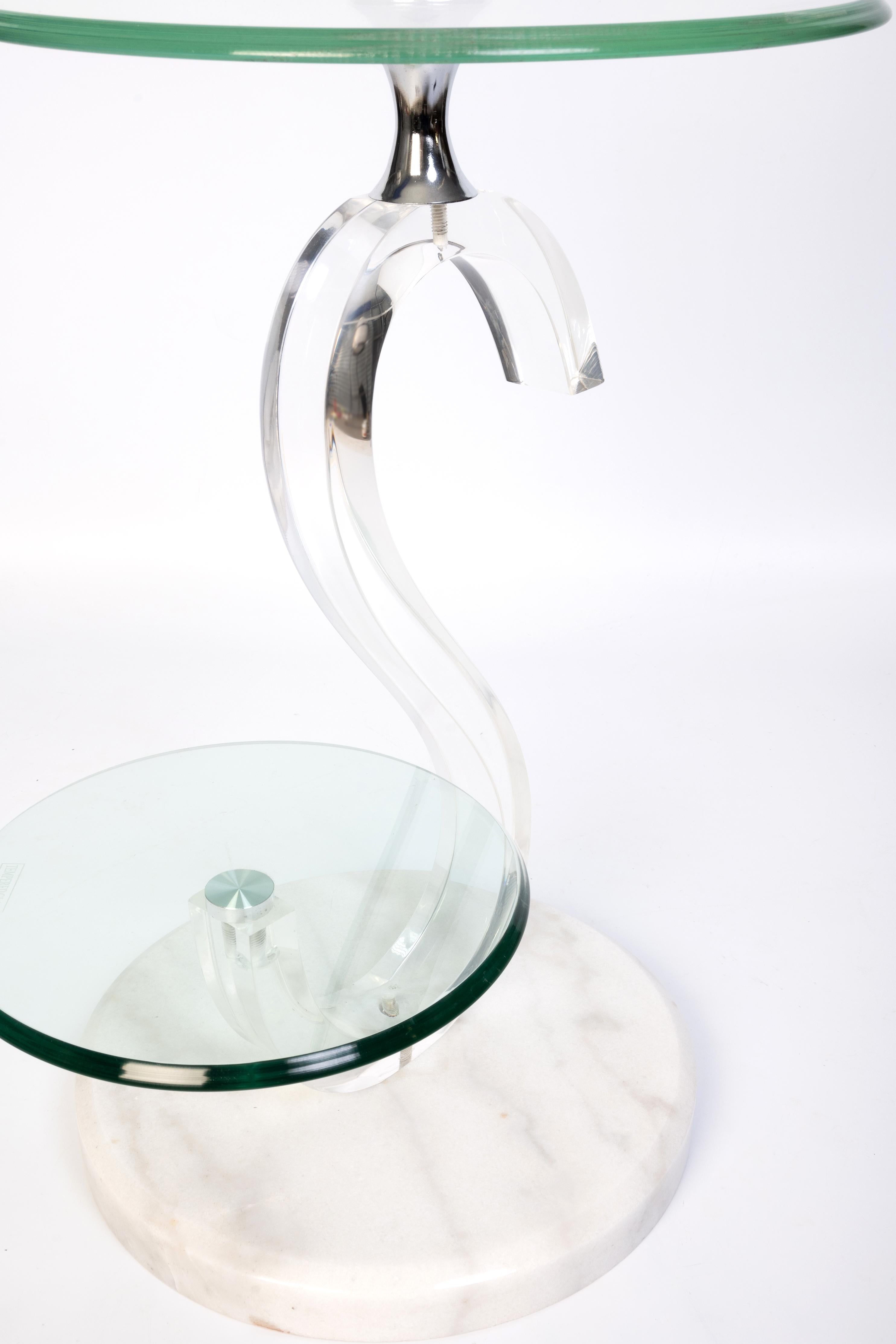 Pair of Italian 1980’s Glass And marble Two-Tier Circular Side Tables For Sale 7