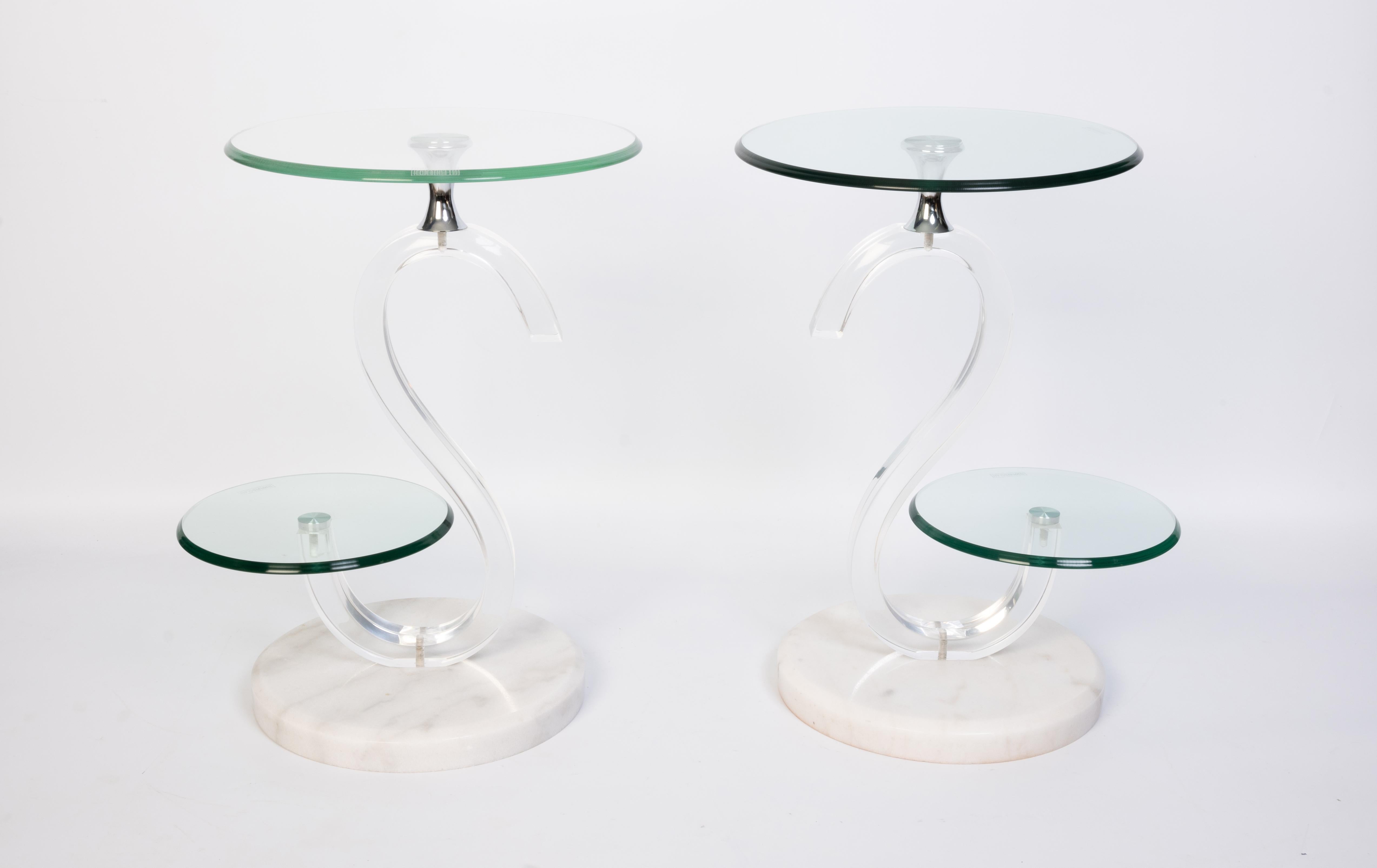 Pair of Italian 1980’s Glass And marble Two-Tier Circular Side Tables In Good Condition For Sale In London, GB