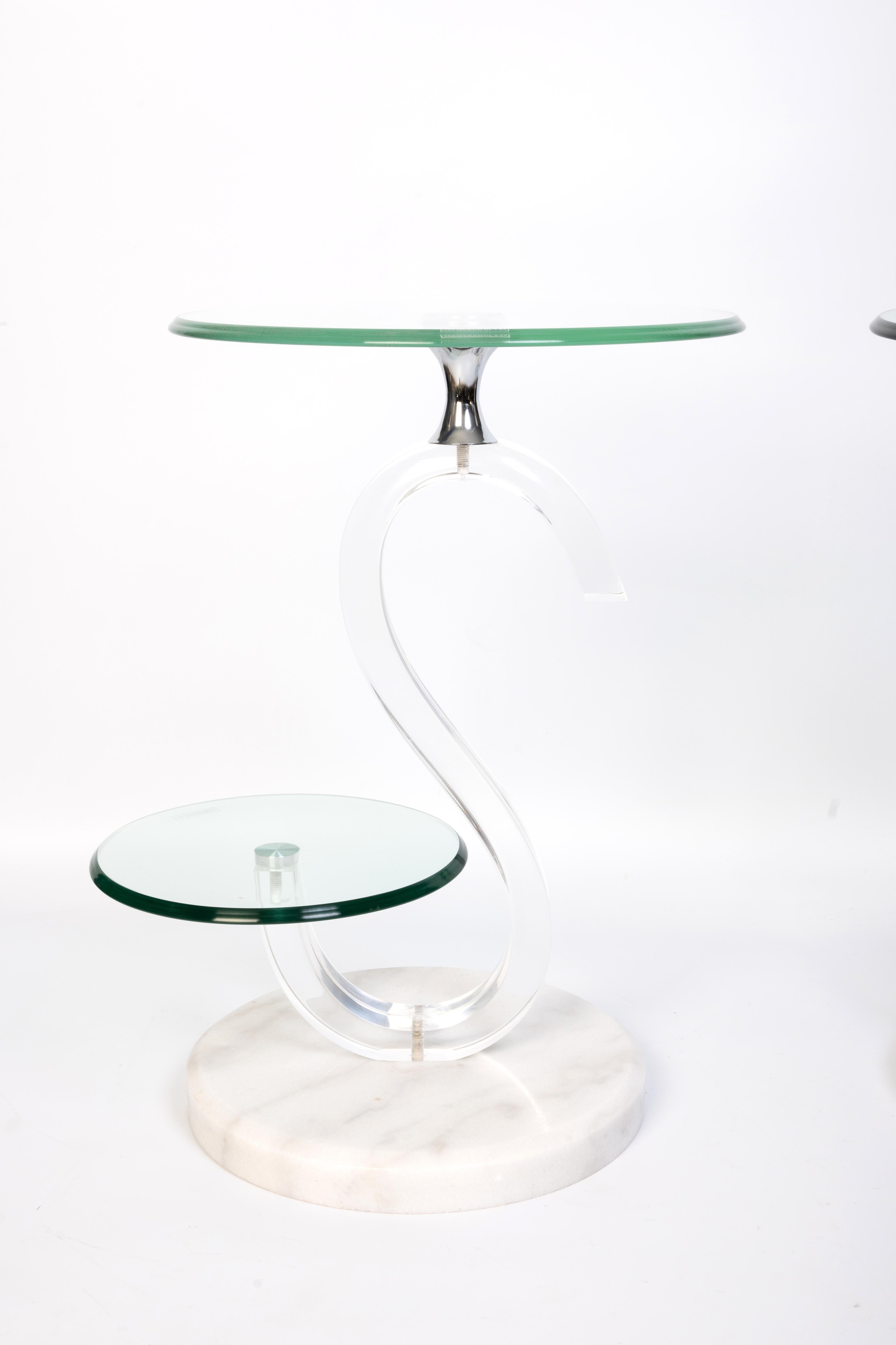 20th Century Pair of Italian 1980’s Glass And marble Two-Tier Circular Side Tables For Sale