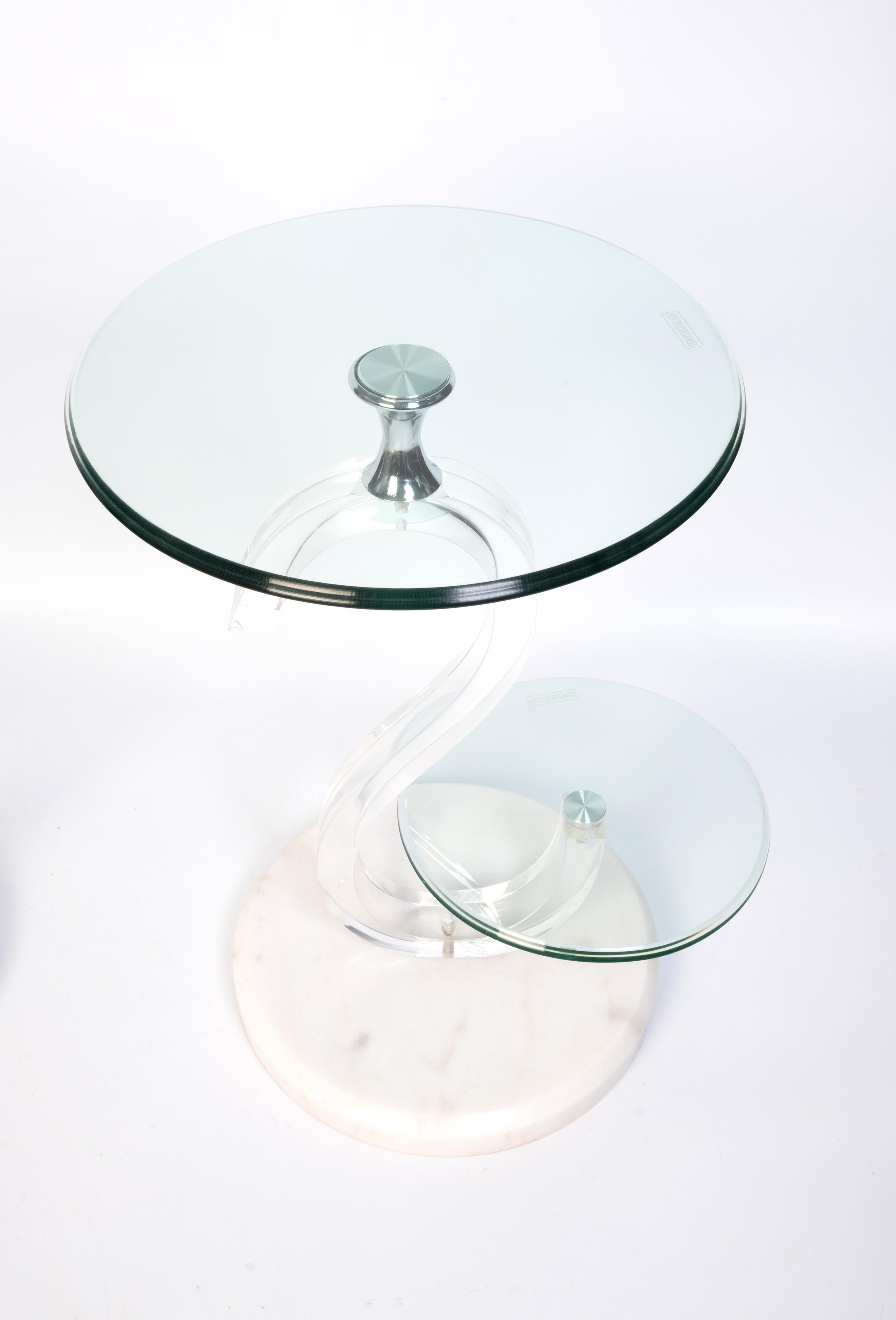 Pair of Italian 1980’s Glass And marble Two-Tier Circular Side Tables For Sale 1