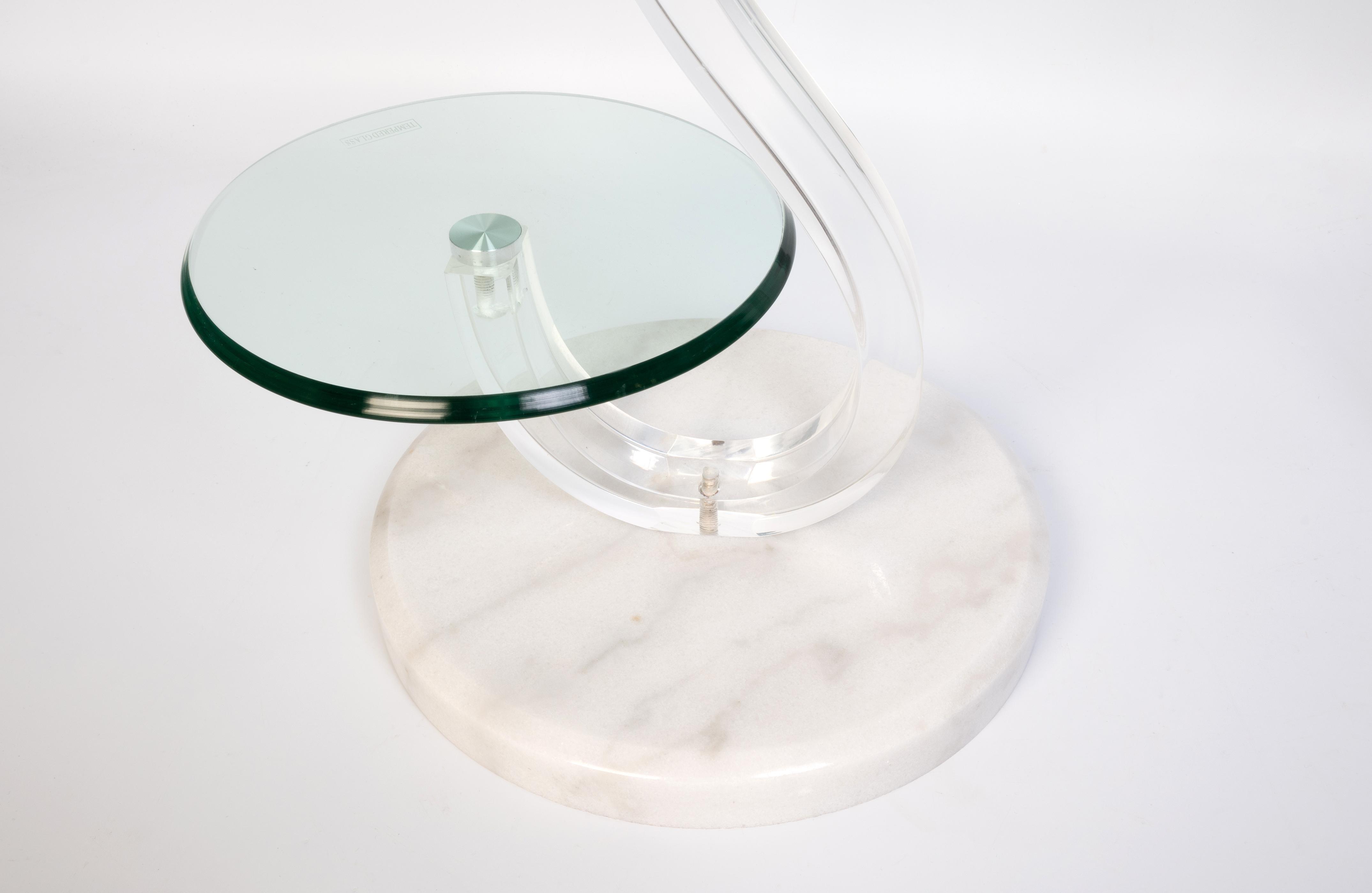 Pair of Italian 1980’s Glass And marble Two-Tier Circular Side Tables For Sale 2