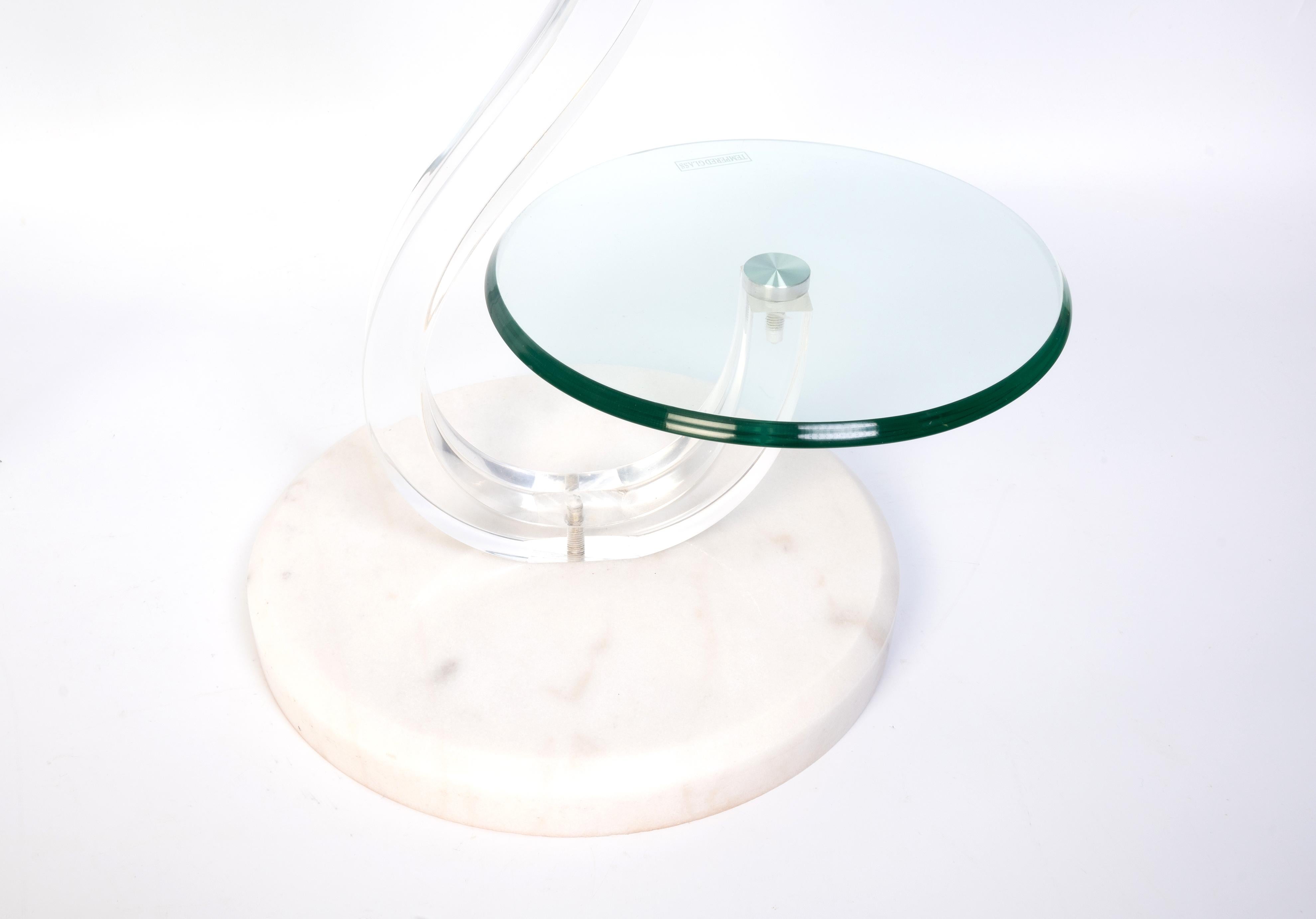Pair of Italian 1980’s Glass And marble Two-Tier Circular Side Tables For Sale 3