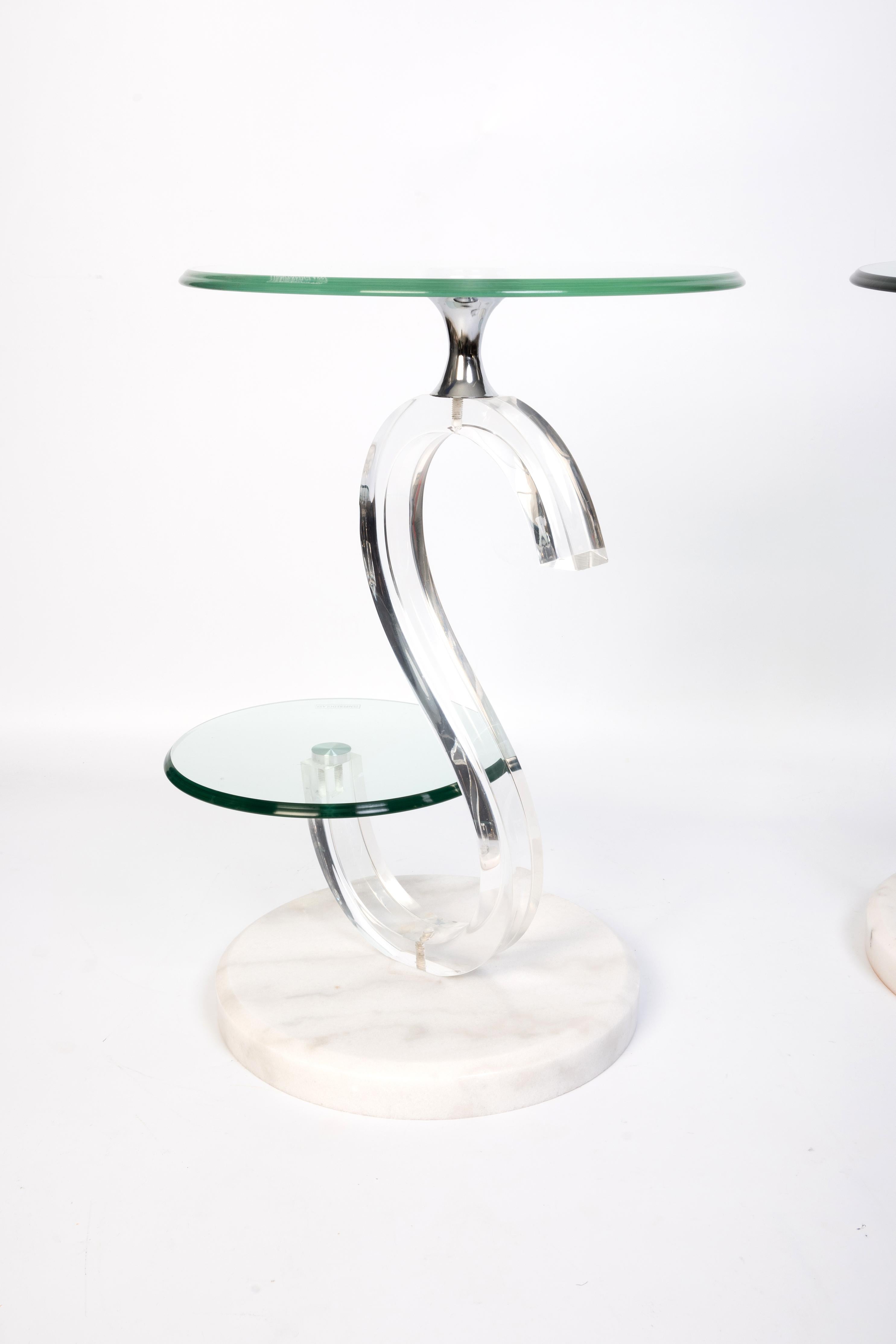 Pair of Italian 1980’s Glass And marble Two-Tier Circular Side Tables For Sale 4