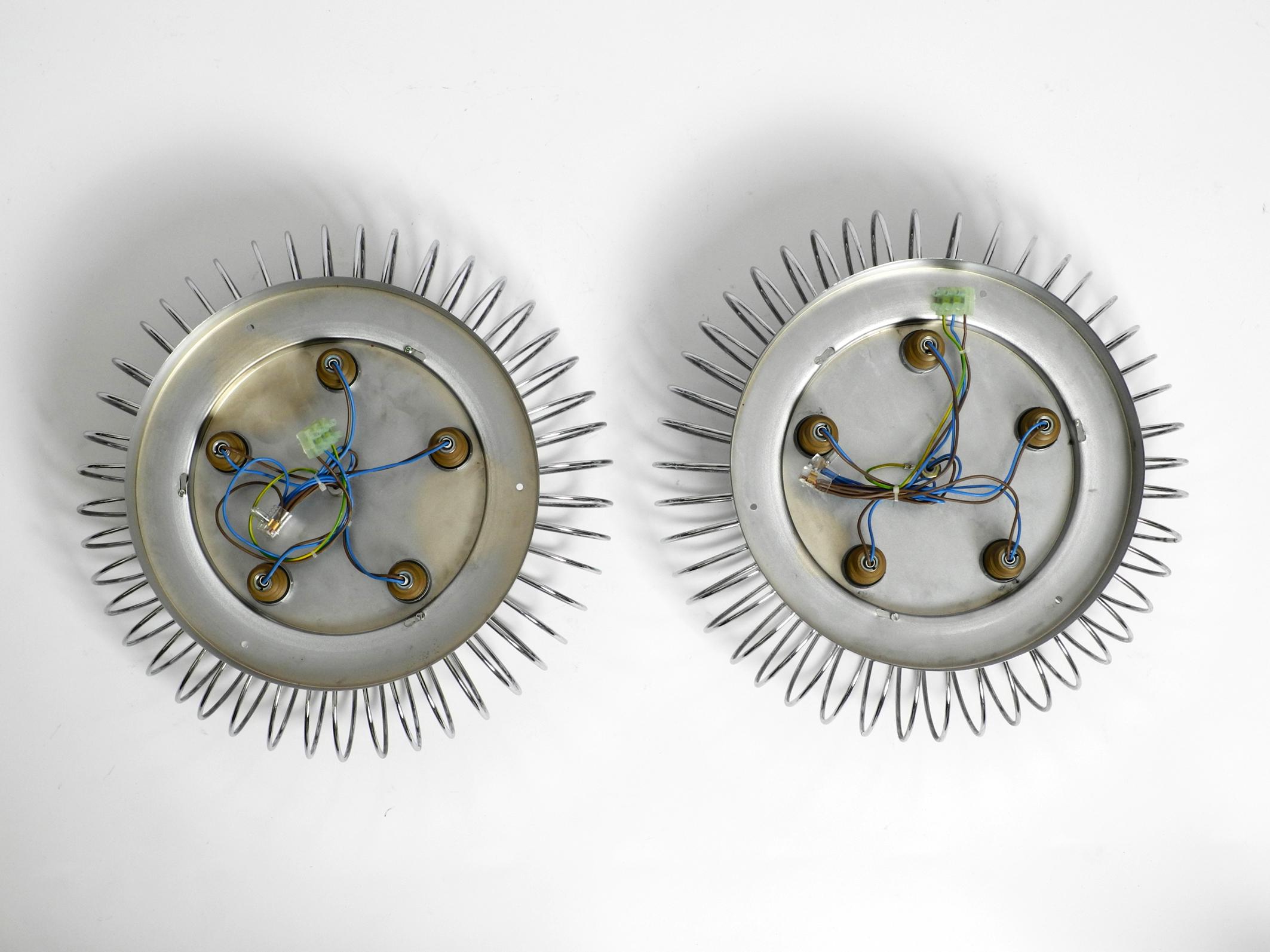 Pair of Italian 1980's Large Chromed Metal Ceiling or Wall Lamps Spiral Design 11