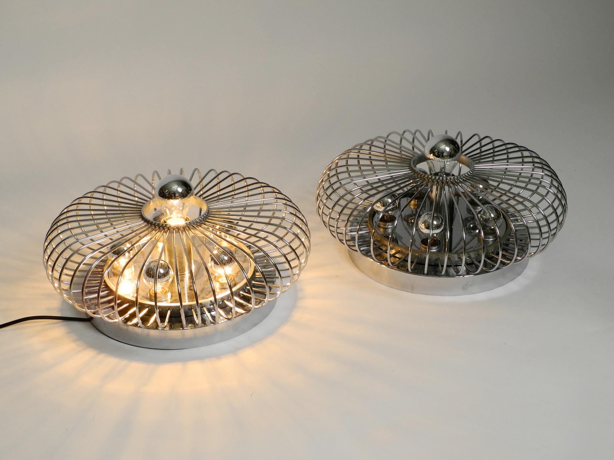 Post-Modern Pair of Italian 1980's Large Chromed Metal Ceiling or Wall Lamps Spiral Design
