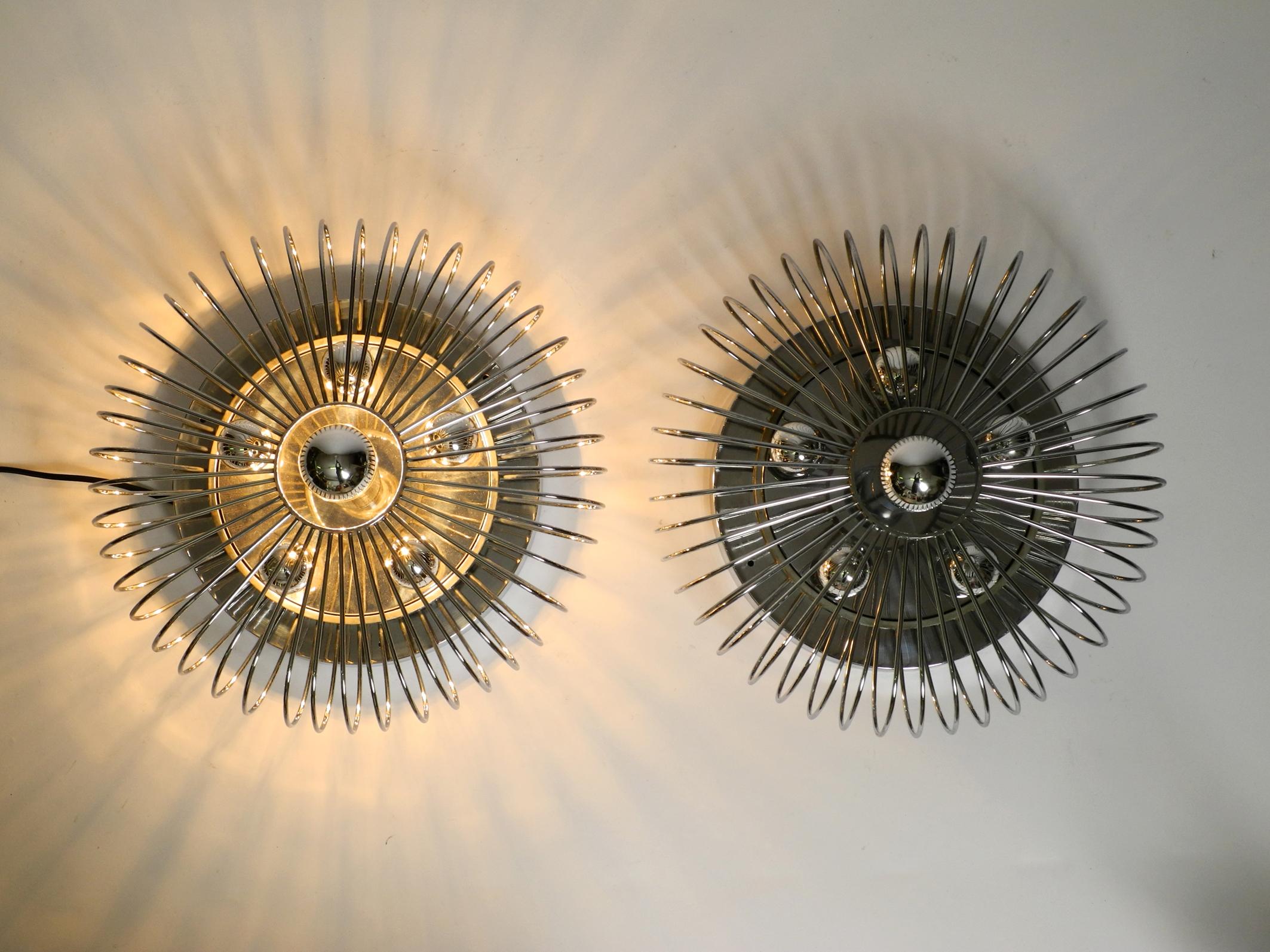Pair of Italian 1980's Large Chromed Metal Ceiling or Wall Lamps Spiral Design In Good Condition In München, DE