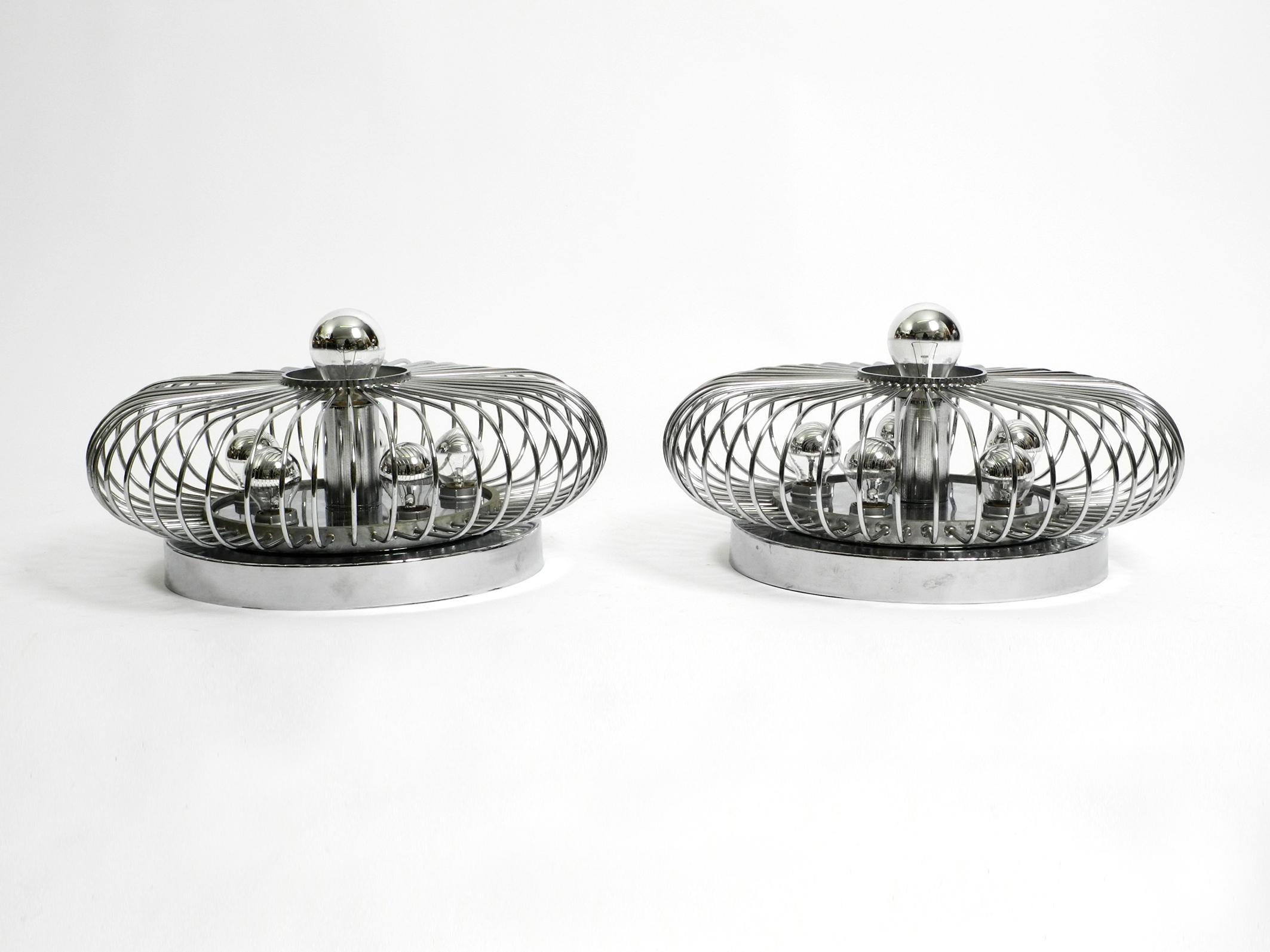 Late 20th Century Pair of Italian 1980's Large Chromed Metal Ceiling or Wall Lamps Spiral Design