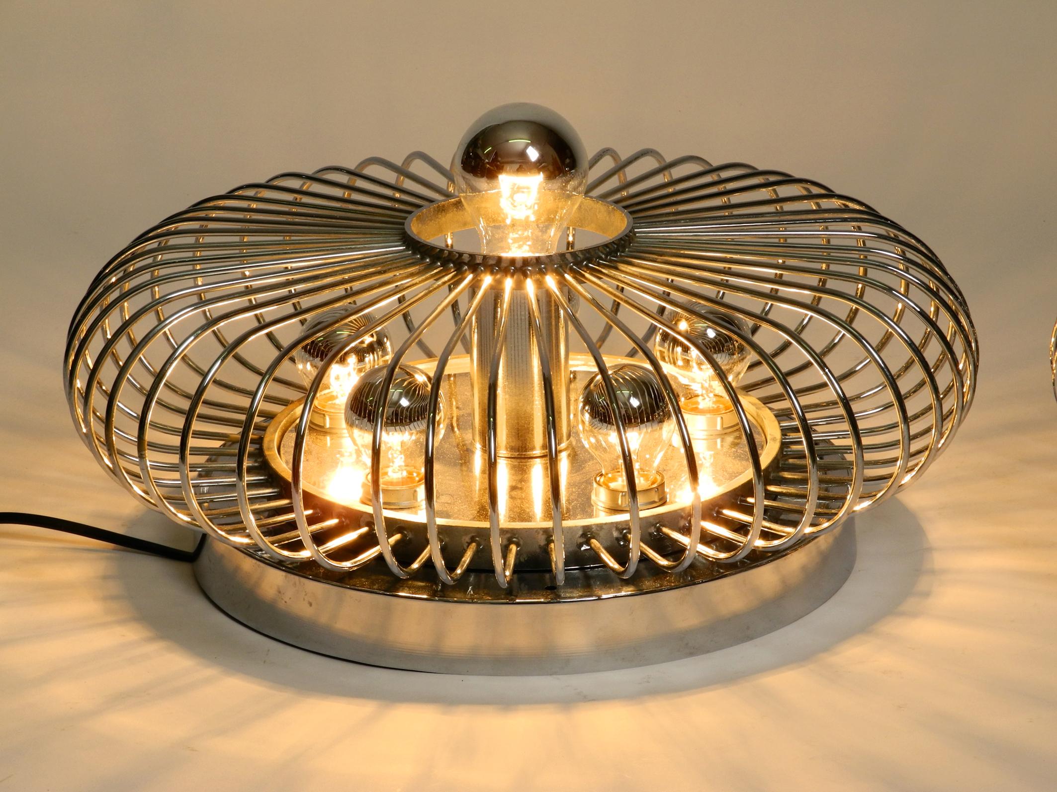 Pair of Italian 1980's Large Chromed Metal Ceiling or Wall Lamps Spiral Design 1