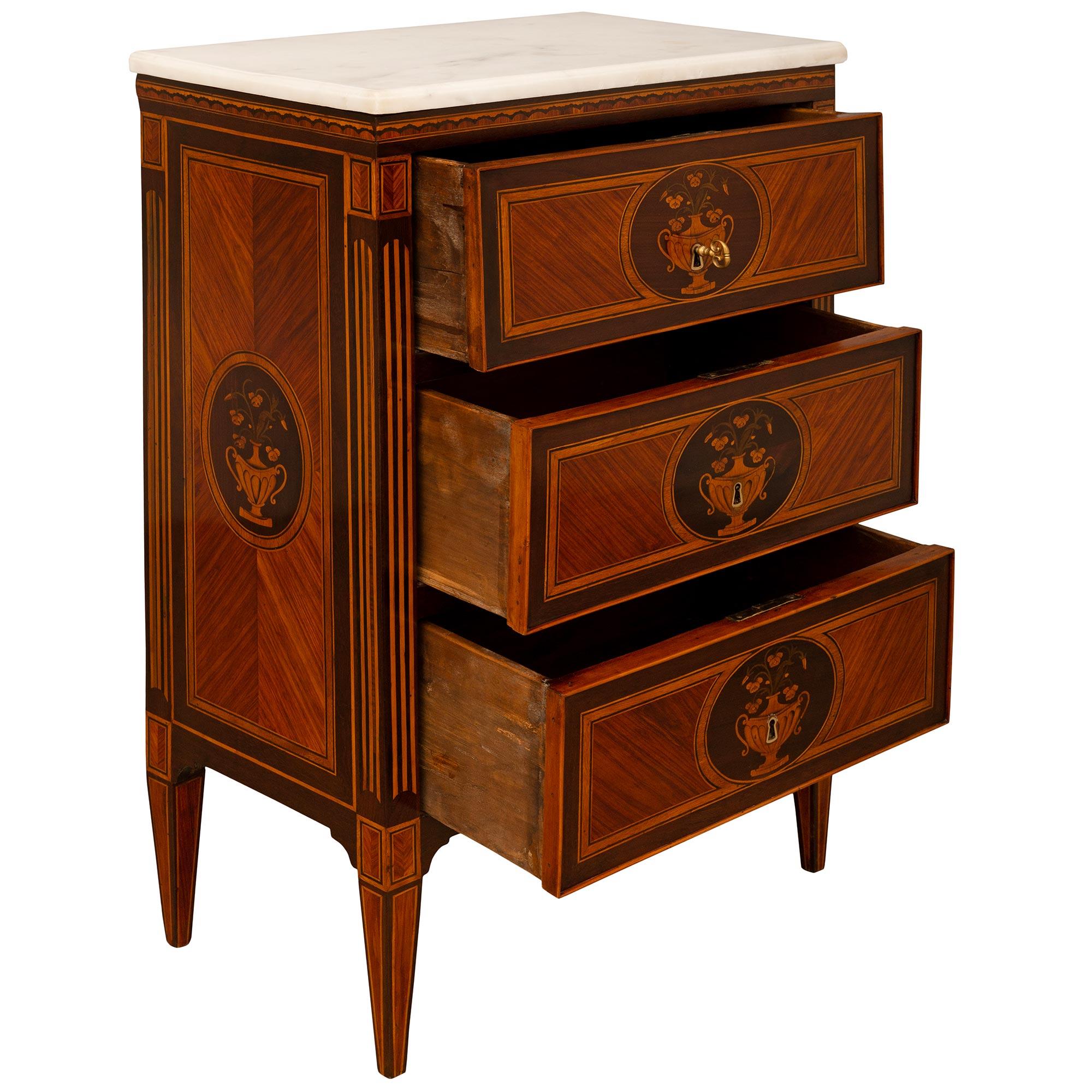 Pair Of Italian 19th c. Louis XVI St. Tulipwood, Fruitwood, & Mahogany Commodes In Good Condition For Sale In West Palm Beach, FL