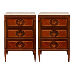 Paire d'A.I.C. italiennes du 19ème siècle. Commodes Louis XVI en tulipier, bois fruitier et acajou