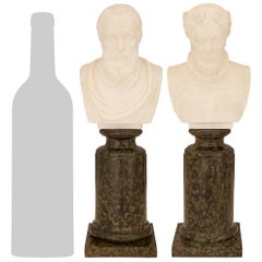 pair of Italian 19th century Alabaster and Verde Ranocchia marble busts