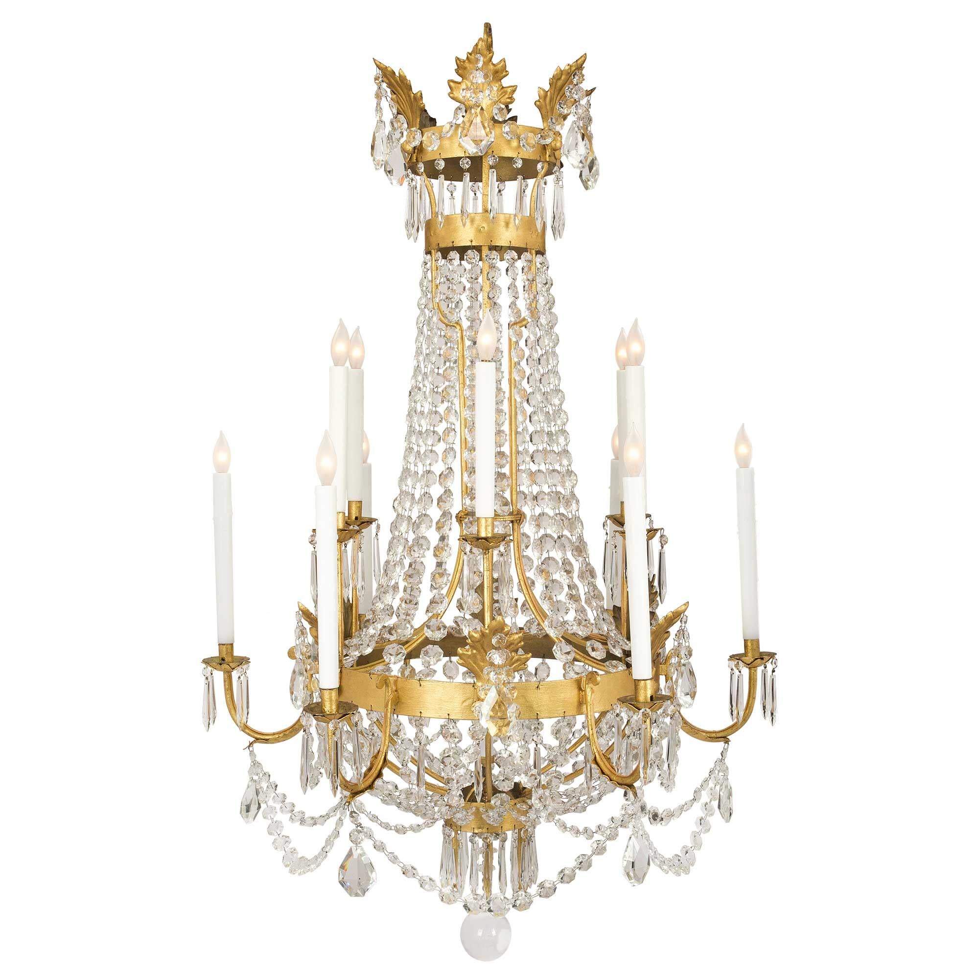 Pair of Italian 19th Century Baccarat Crystal and Gilt Iron Chandeliers In Good Condition For Sale In West Palm Beach, FL