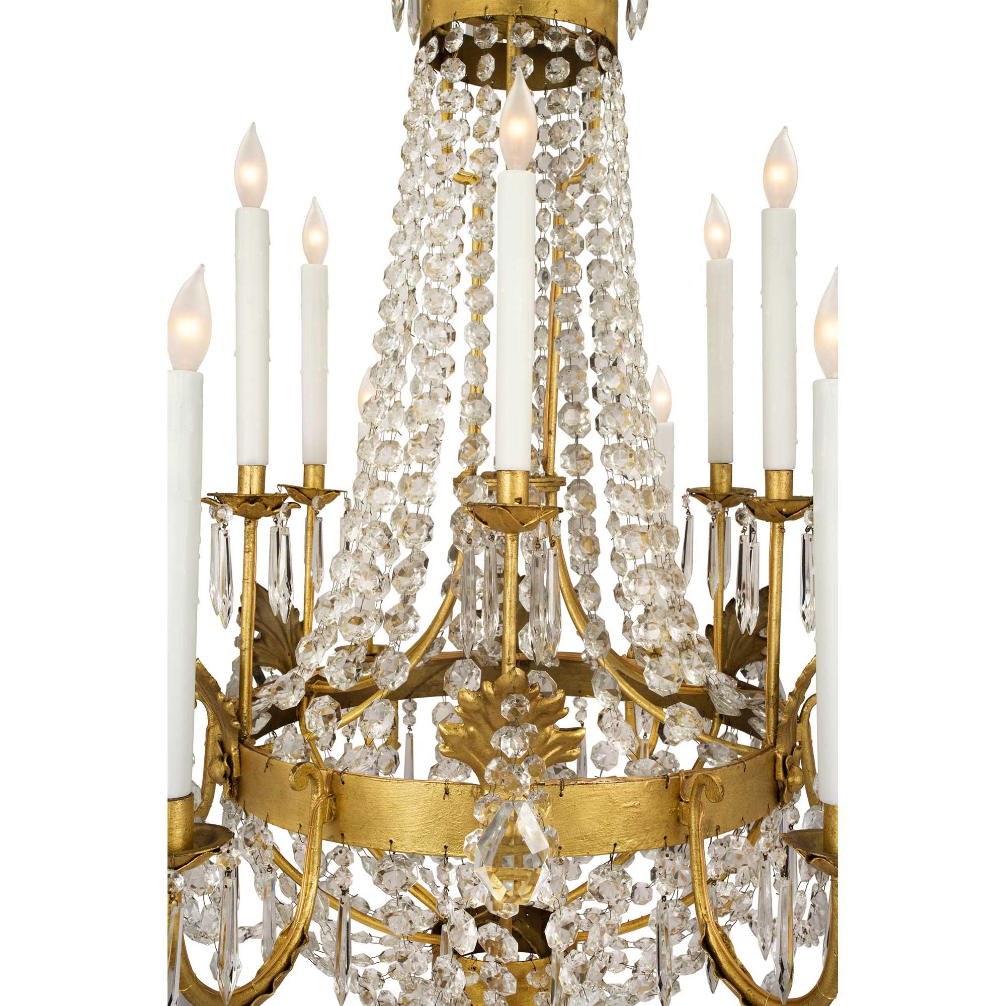 Pair of Italian 19th Century Baccarat Crystal and Gilt Iron Chandeliers For Sale 3