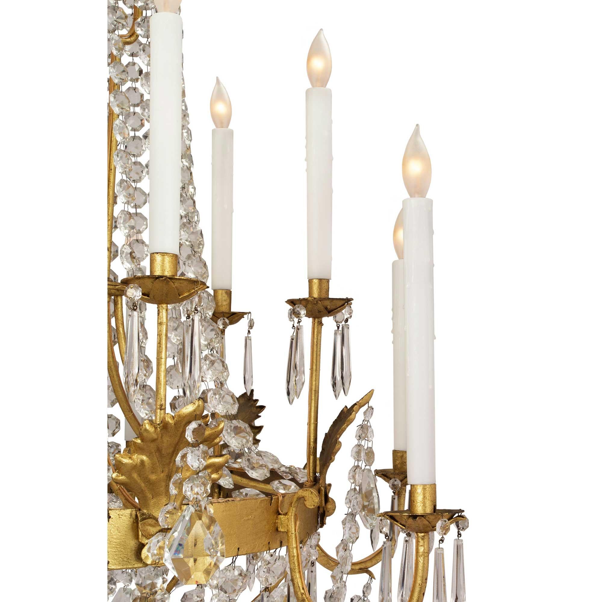 Pair of Italian 19th Century Baccarat Crystal and Gilt Iron Chandeliers For Sale 4