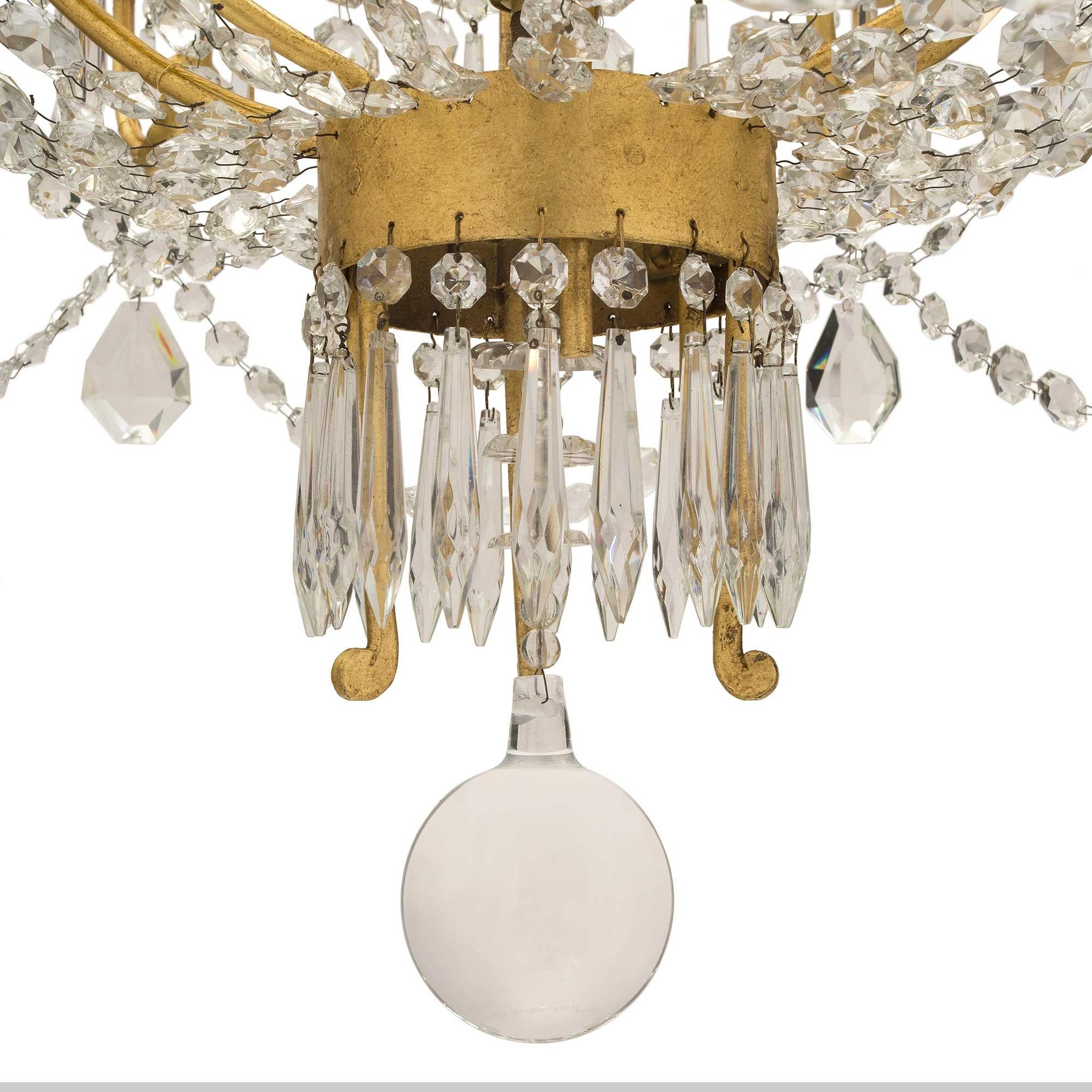 Pair of Italian 19th Century Baccarat Crystal and Gilt Iron Chandeliers For Sale 5