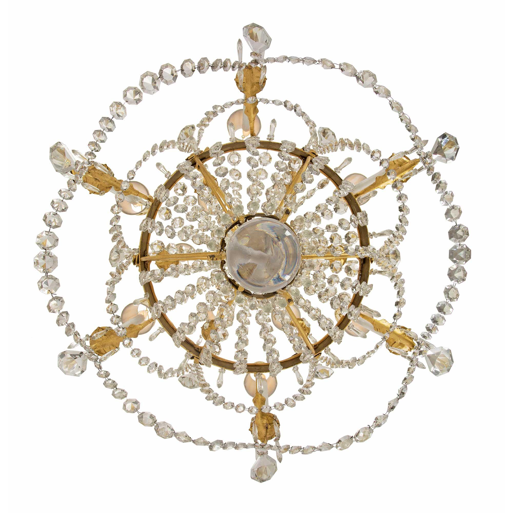 Pair of Italian 19th Century Baccarat Crystal and Gilt Iron Chandeliers For Sale 6