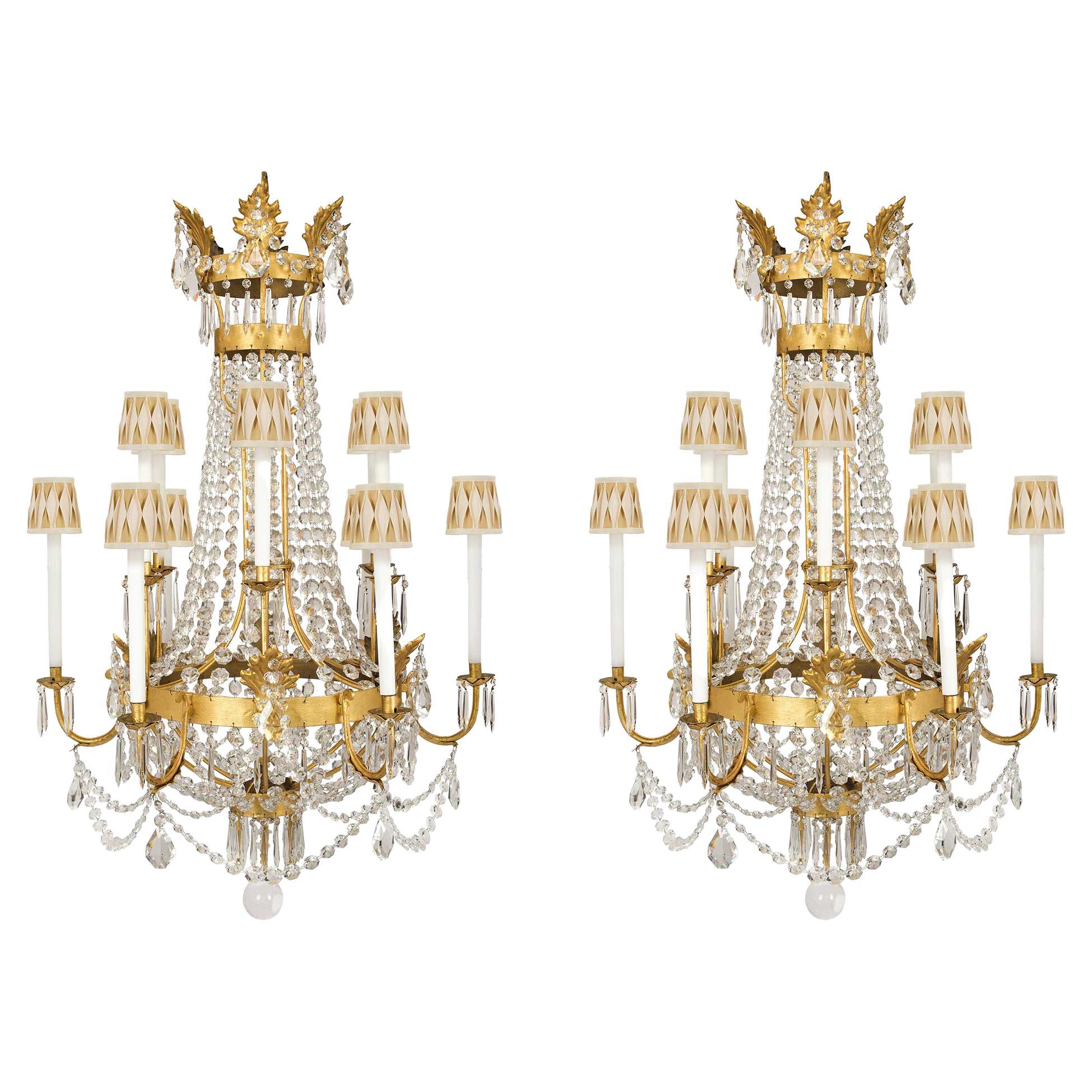 Pair of Italian 19th Century Baccarat Crystal and Gilt Iron Chandeliers For Sale