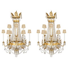 Pair of Italian 19th Century Baccarat Crystal and Gilt Iron Chandeliers
