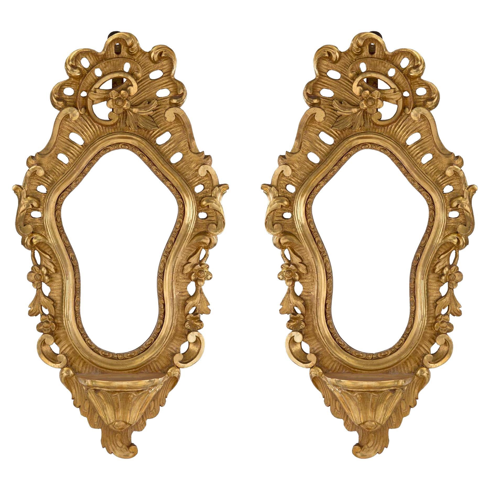Pair of Italian 19th Century Baroque Mirrored Giltwood Wall Bracket For Sale
