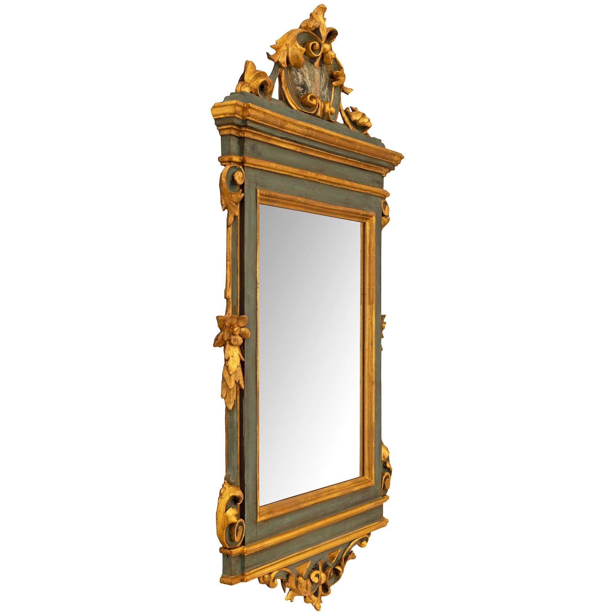 Painted Pair Of Italian 19th Century Baroque St. Giltwood And Green Polychrome Mirrors For Sale