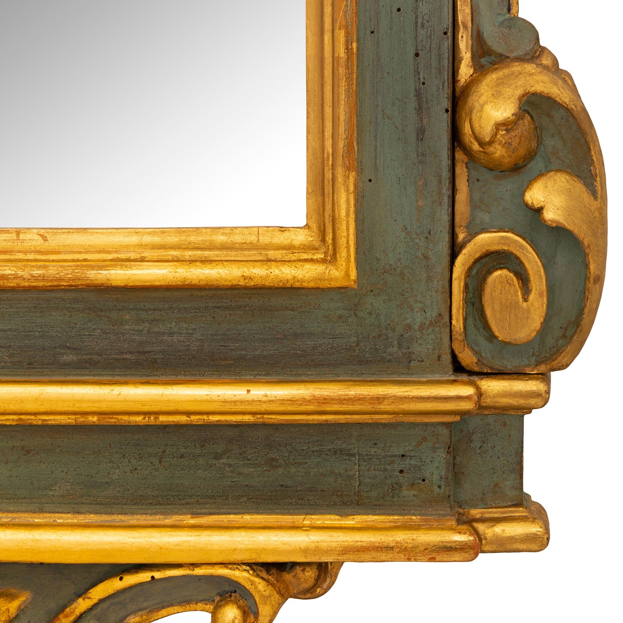 Pair Of Italian 19th Century Baroque St. Giltwood And Green Polychrome Mirrors For Sale 3