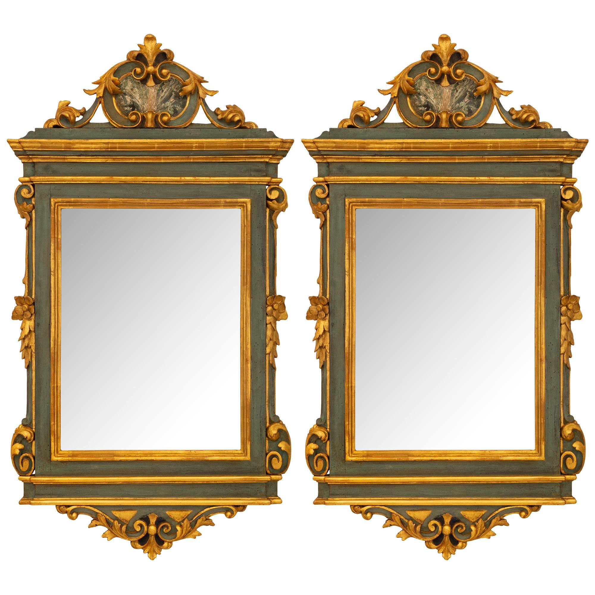 Pair Of Italian 19th Century Baroque St. Giltwood And Green Polychrome Mirrors For Sale 5