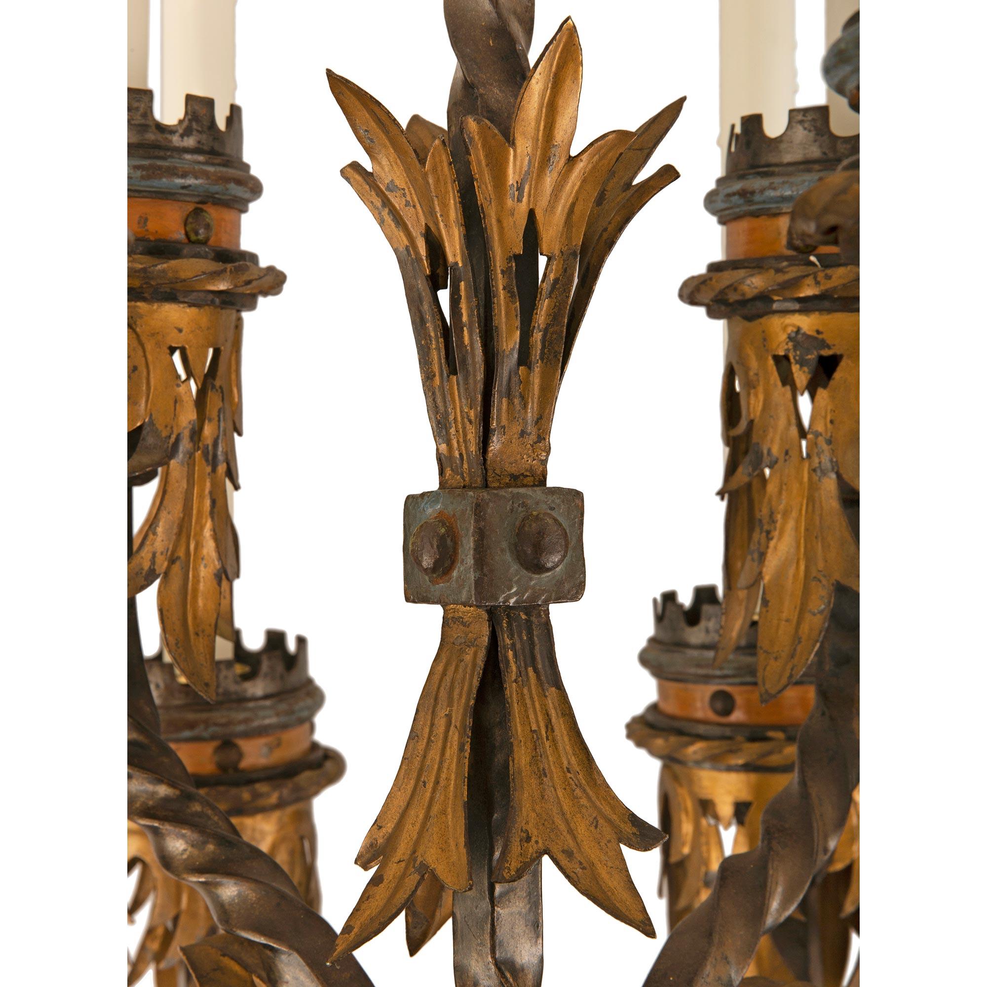 True pair of Italian 19th Century Baroque St. Wrought Iron Floor Lamps For Sale 1