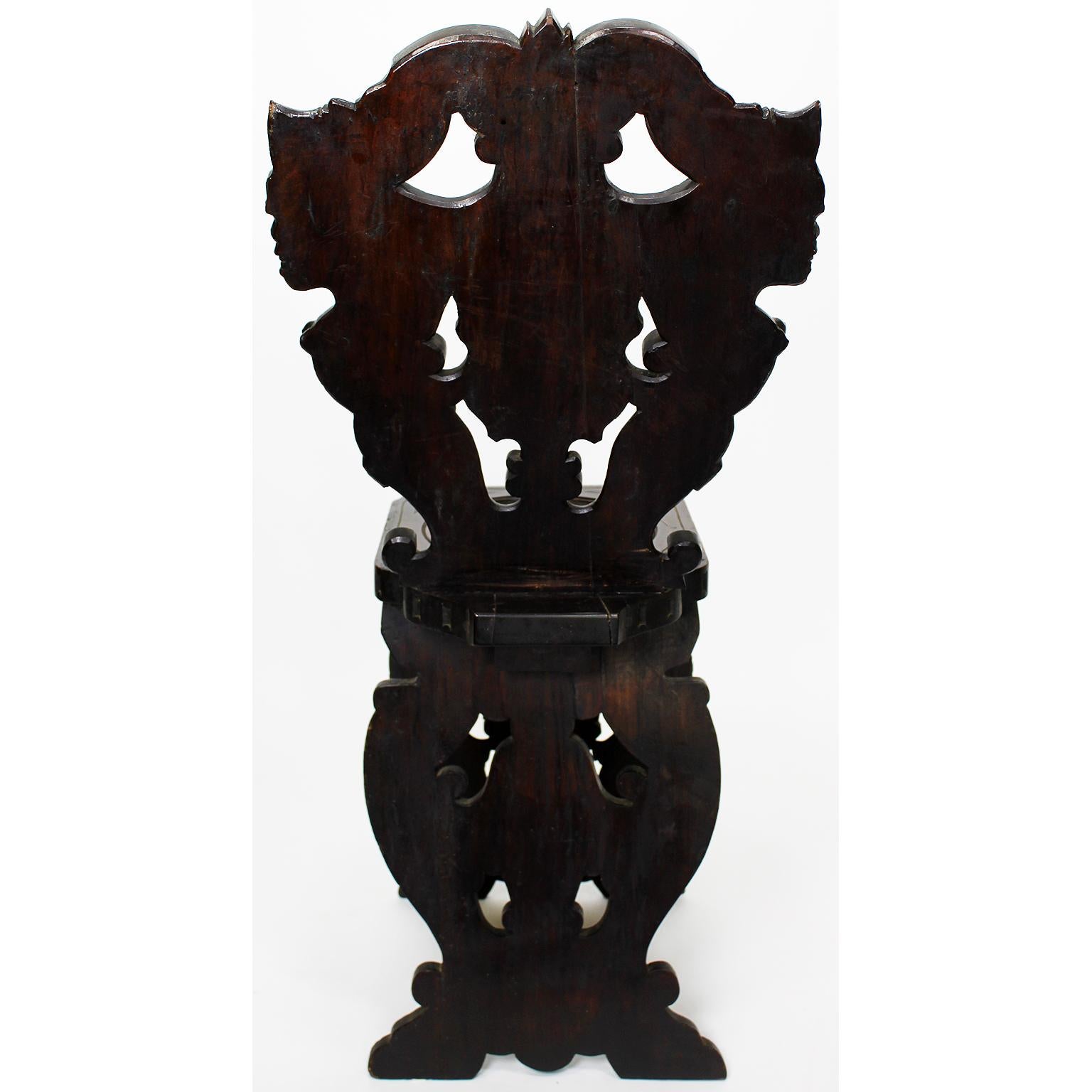 Pair of Italian 19th Century Baroque Style Carved Walnut Sgabello Side Chairs For Sale 3