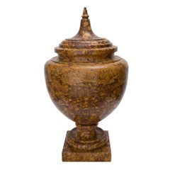 Pair of Italian 19th Century Brocatelle d’Espagne Marble Lidded Urns
