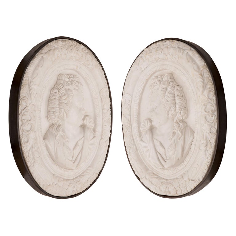 Pair of Italian 19th Century Carrara Marble and Iron Decorative Wall ...