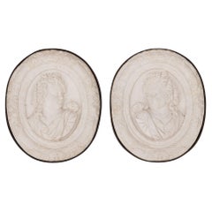 Pair of Italian 19th Century Carrara Marble and Iron Decorative Wall Plaques