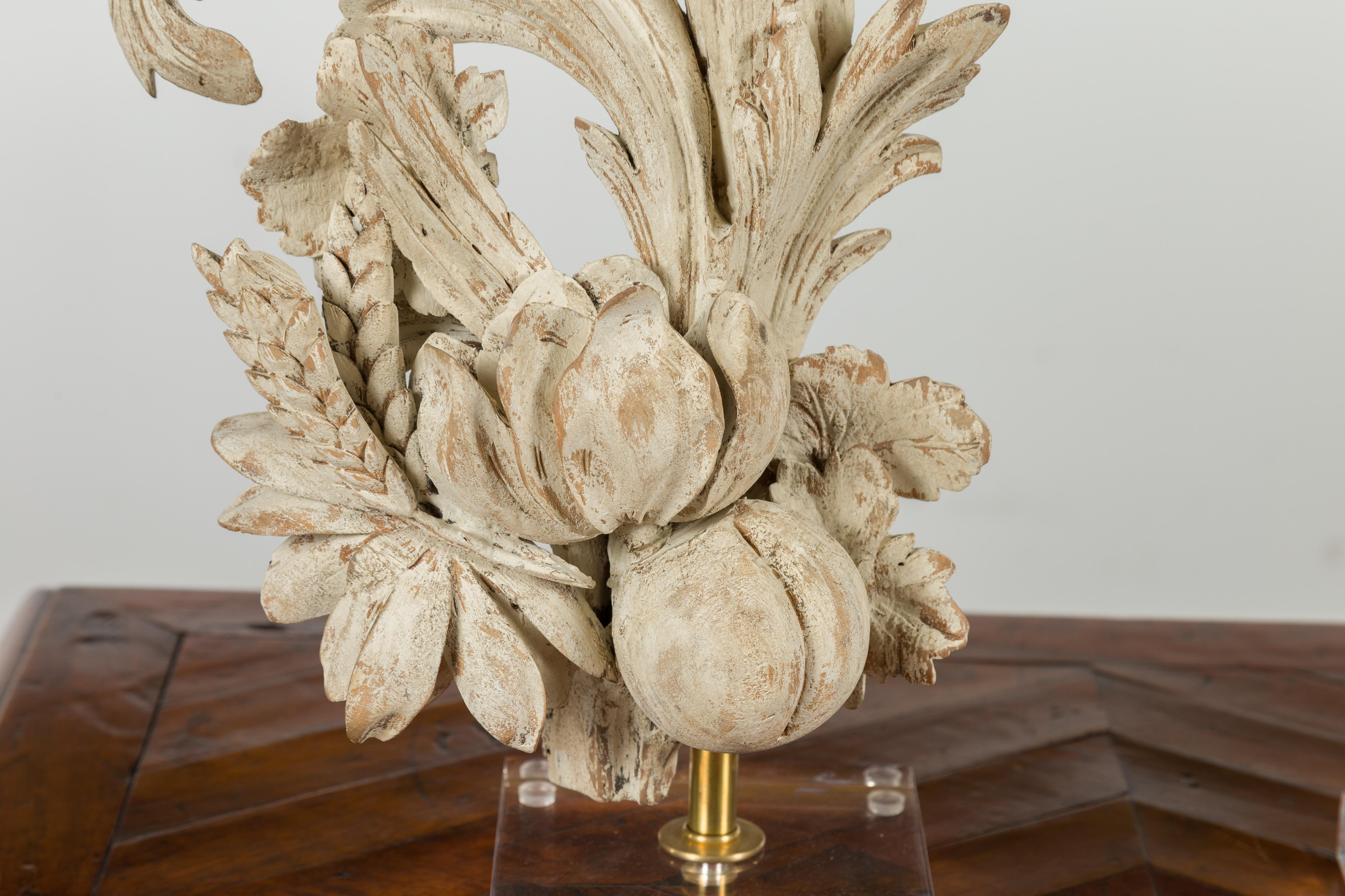 Pair of Italian 19th Century Carved Fruit and Foliage Fragments on Lucite Bases For Sale 6